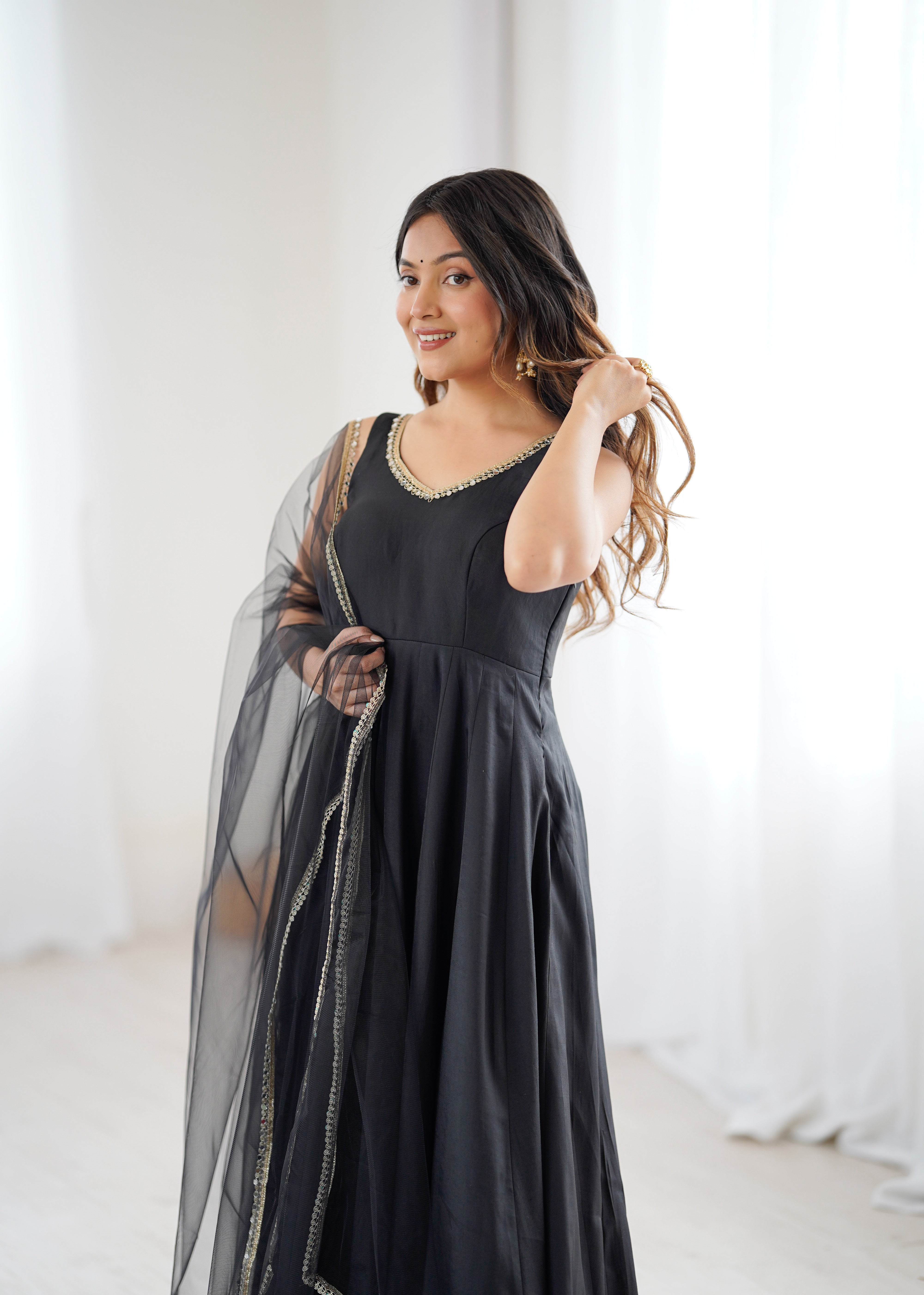 Festival Special Fully Flair Anarkali Gown With Pant & Dupatta