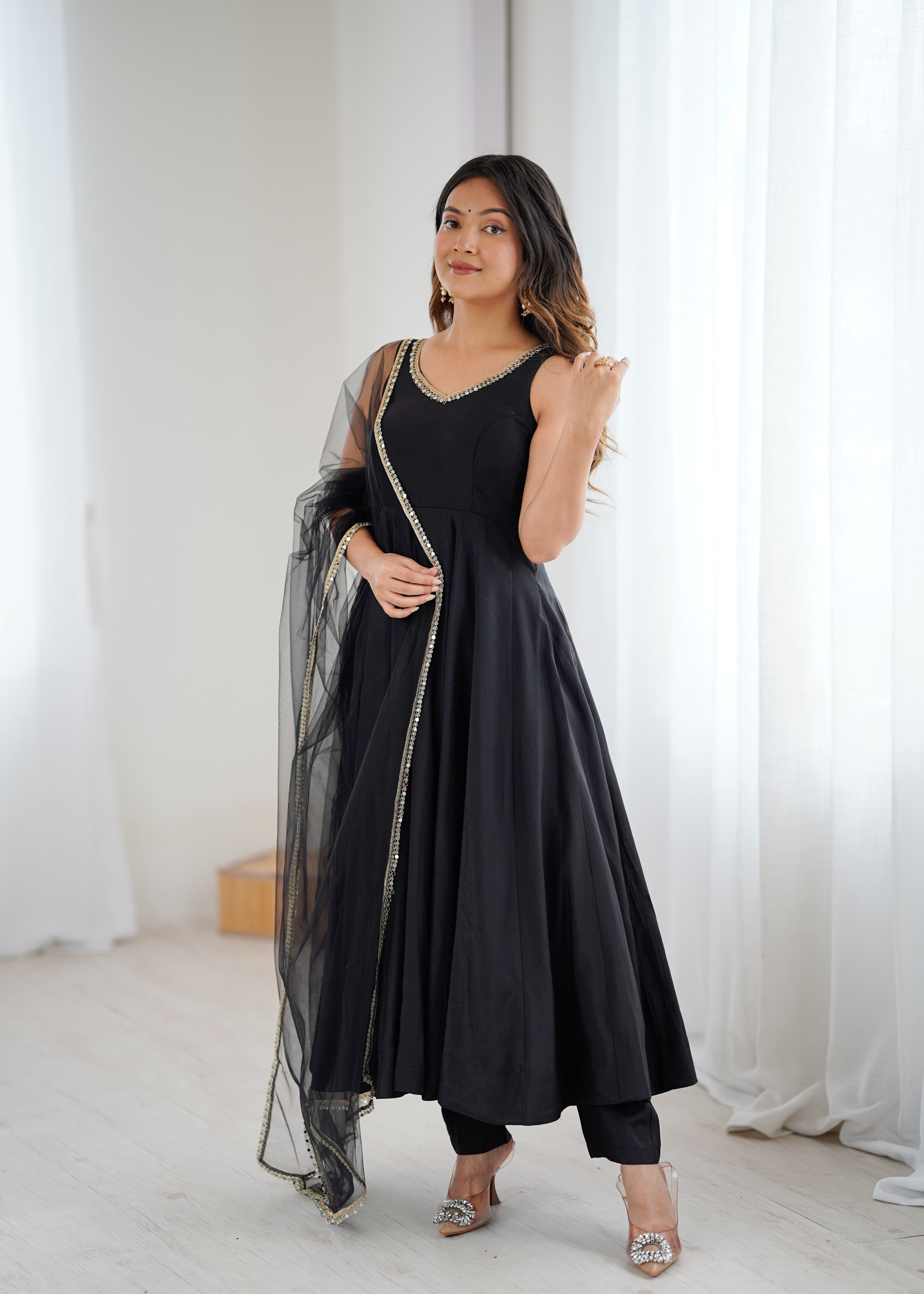 Festival Special Fully Flair Anarkali Gown With Pant & Dupatta