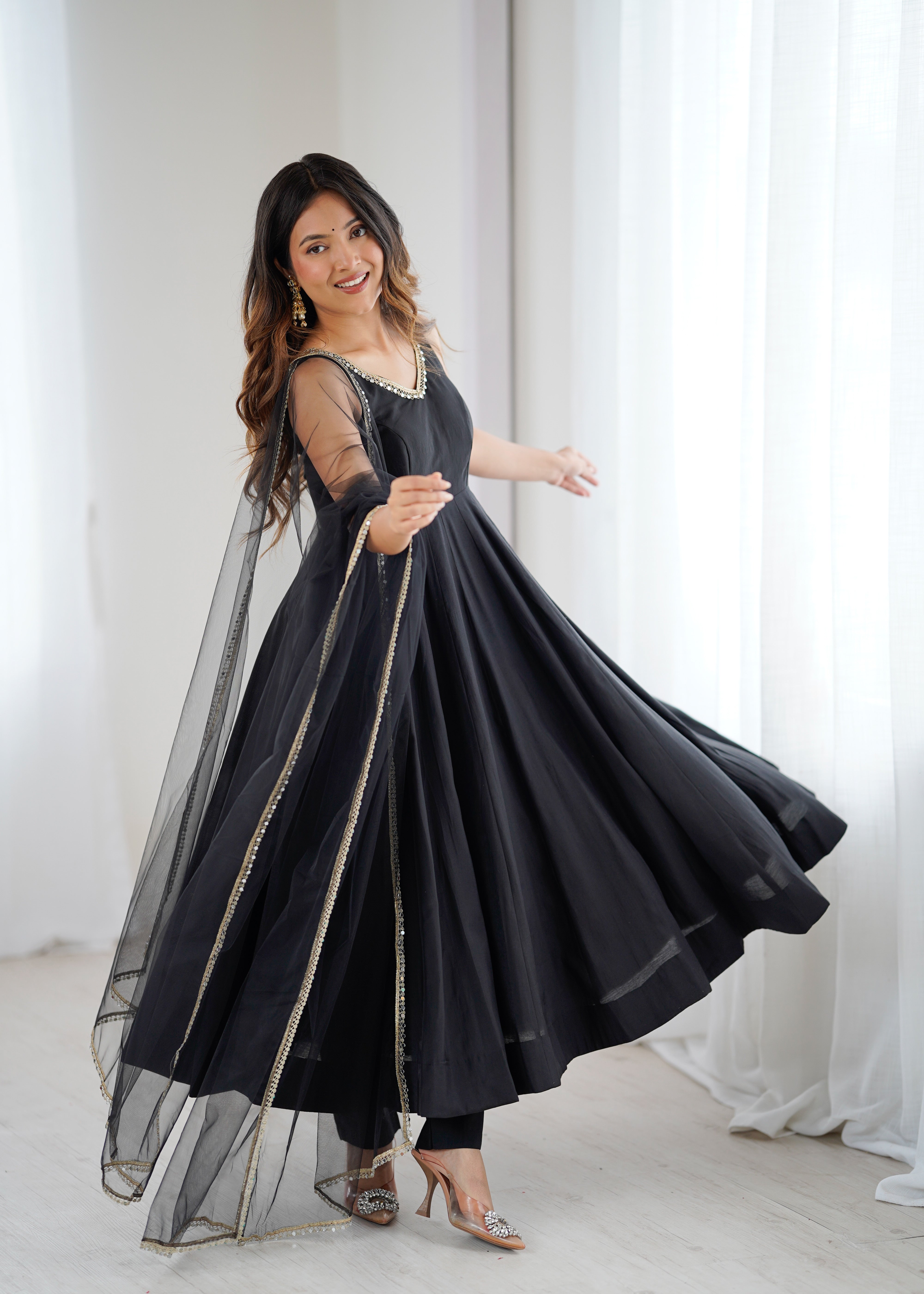 Festival Special Fully Flair Anarkali Gown With Pant & Dupatta