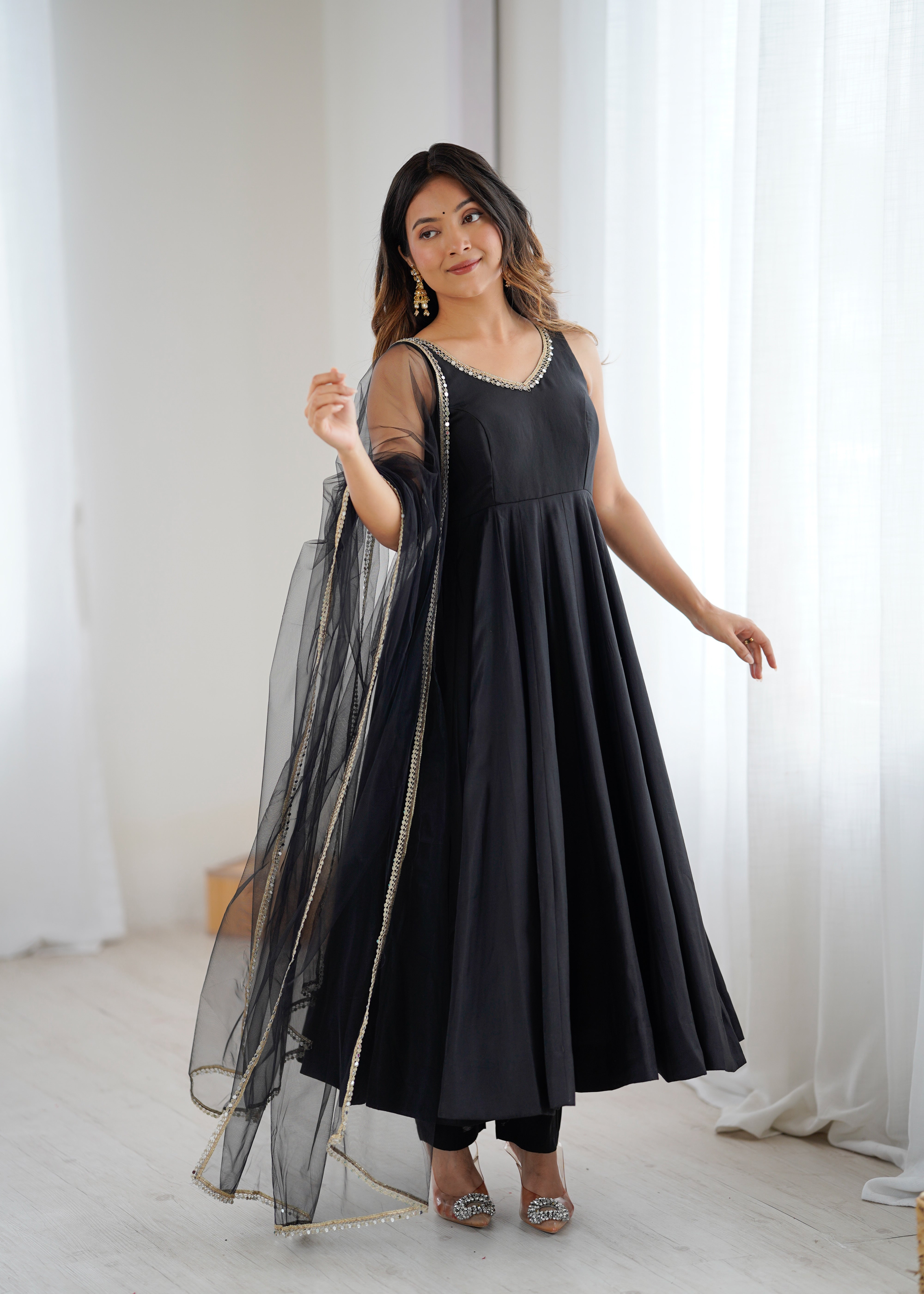 Festival Special Fully Flair Anarkali Gown With Pant & Dupatta