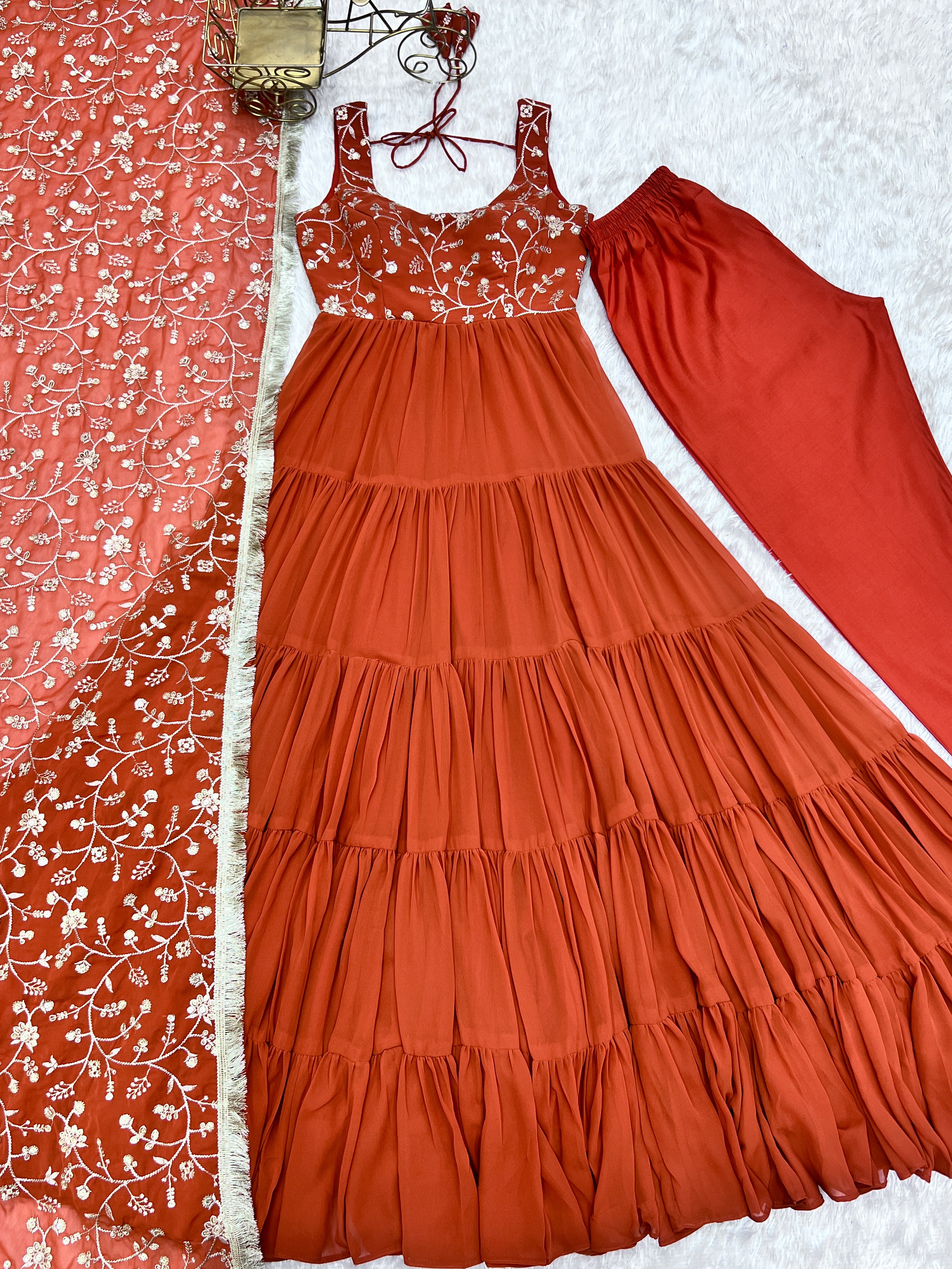 Orange Color 12.5 Meter Plus Fully Flair Anarkali Gown