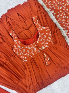 Orange Color 12.5 Meter Plus Fully Flair Anarkali Gown