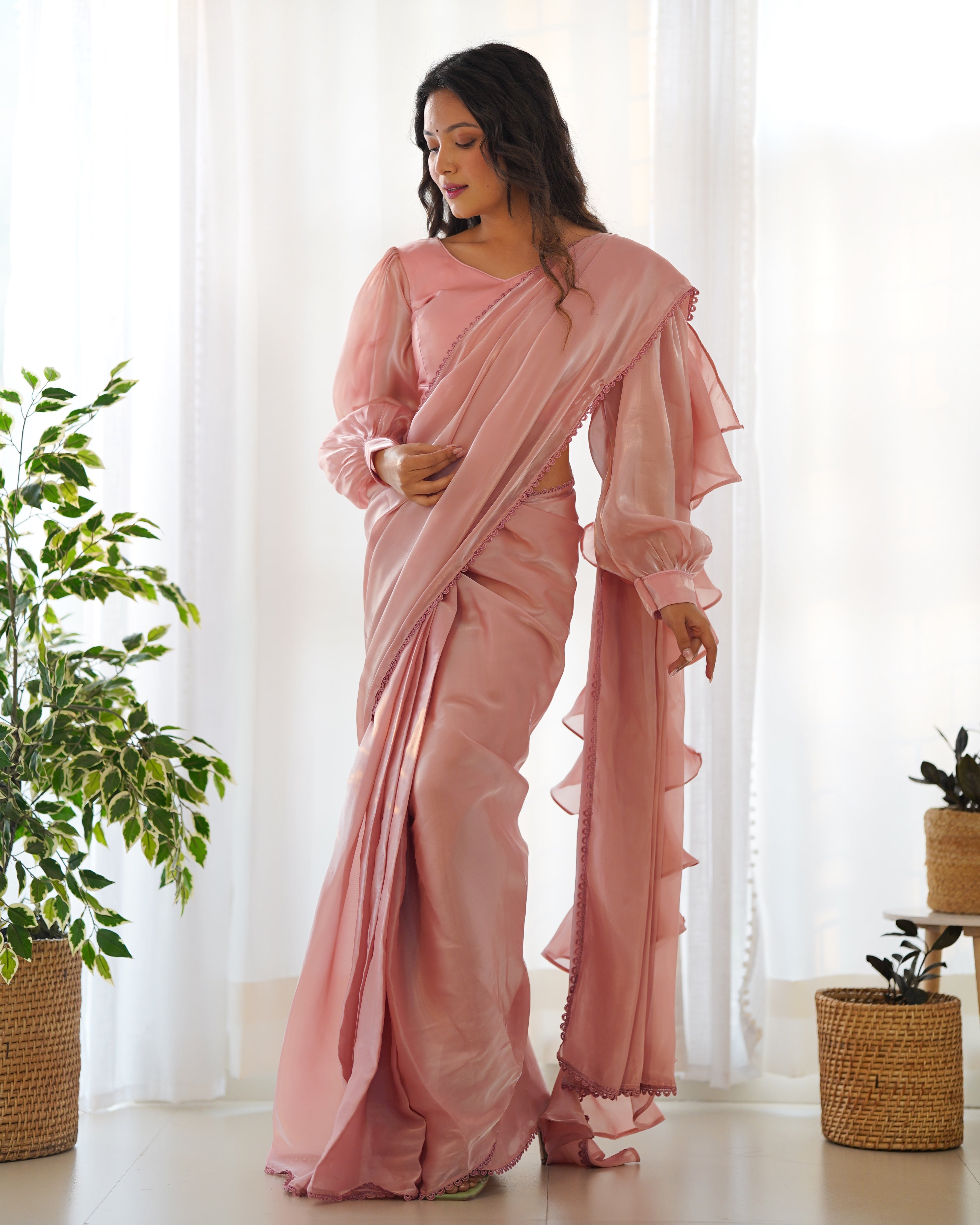 Peach Color Jimmy Choo Ready To Wear Saree