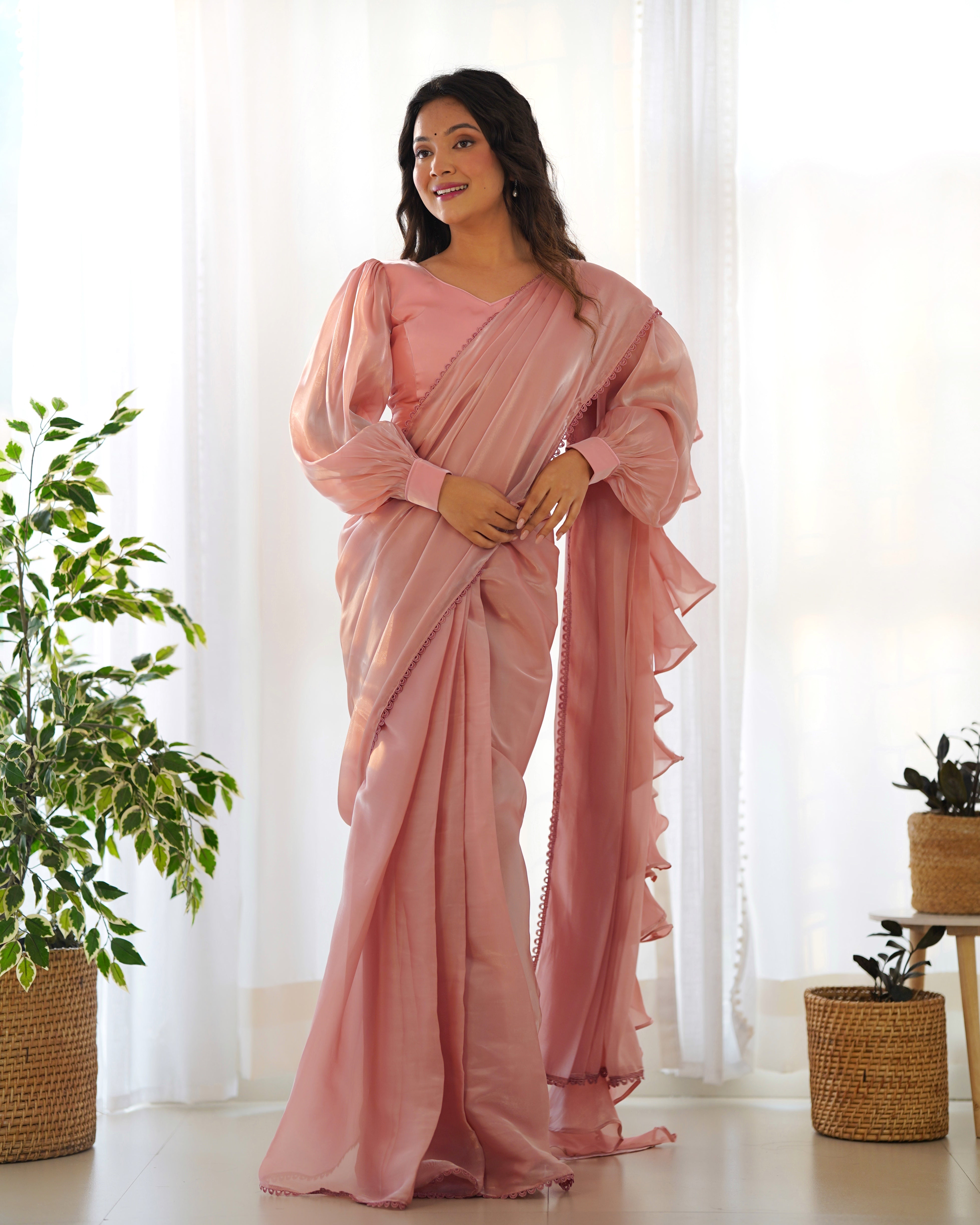 Peach Color Jimmy Choo Ready To Wear Saree