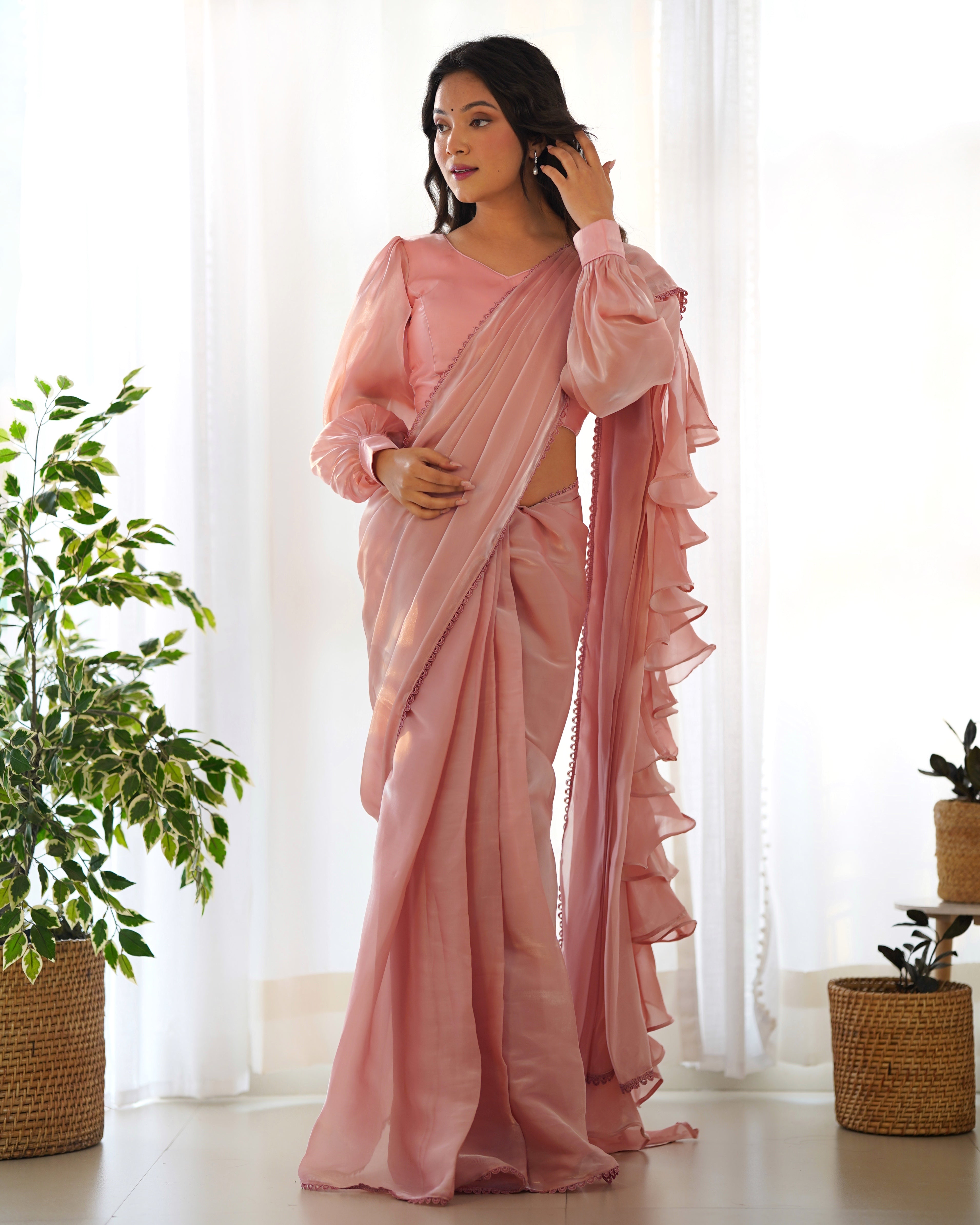 Peach Color Jimmy Choo Ready To Wear Saree