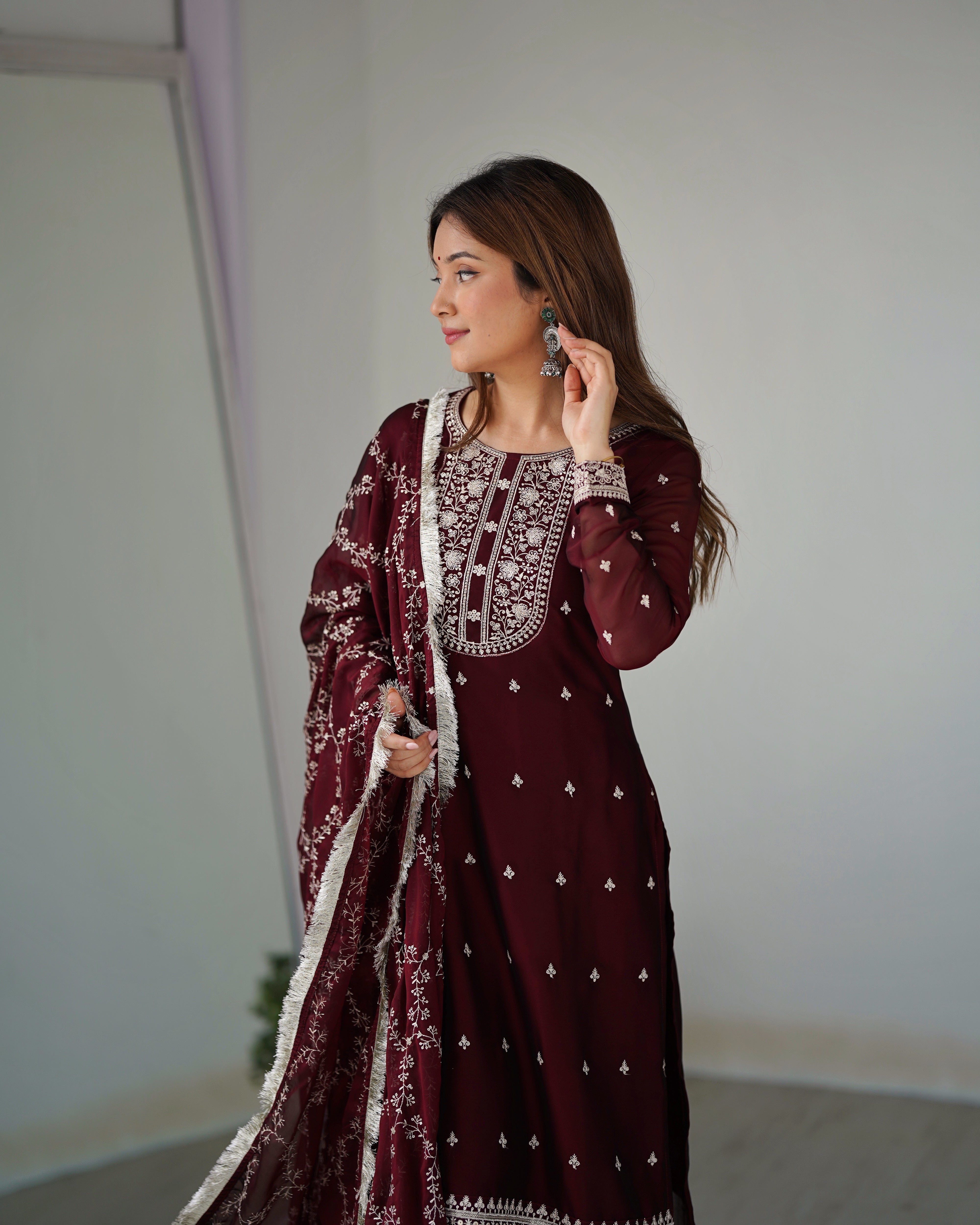 Most Attractive Maroon Color Party Wear Designer Suit