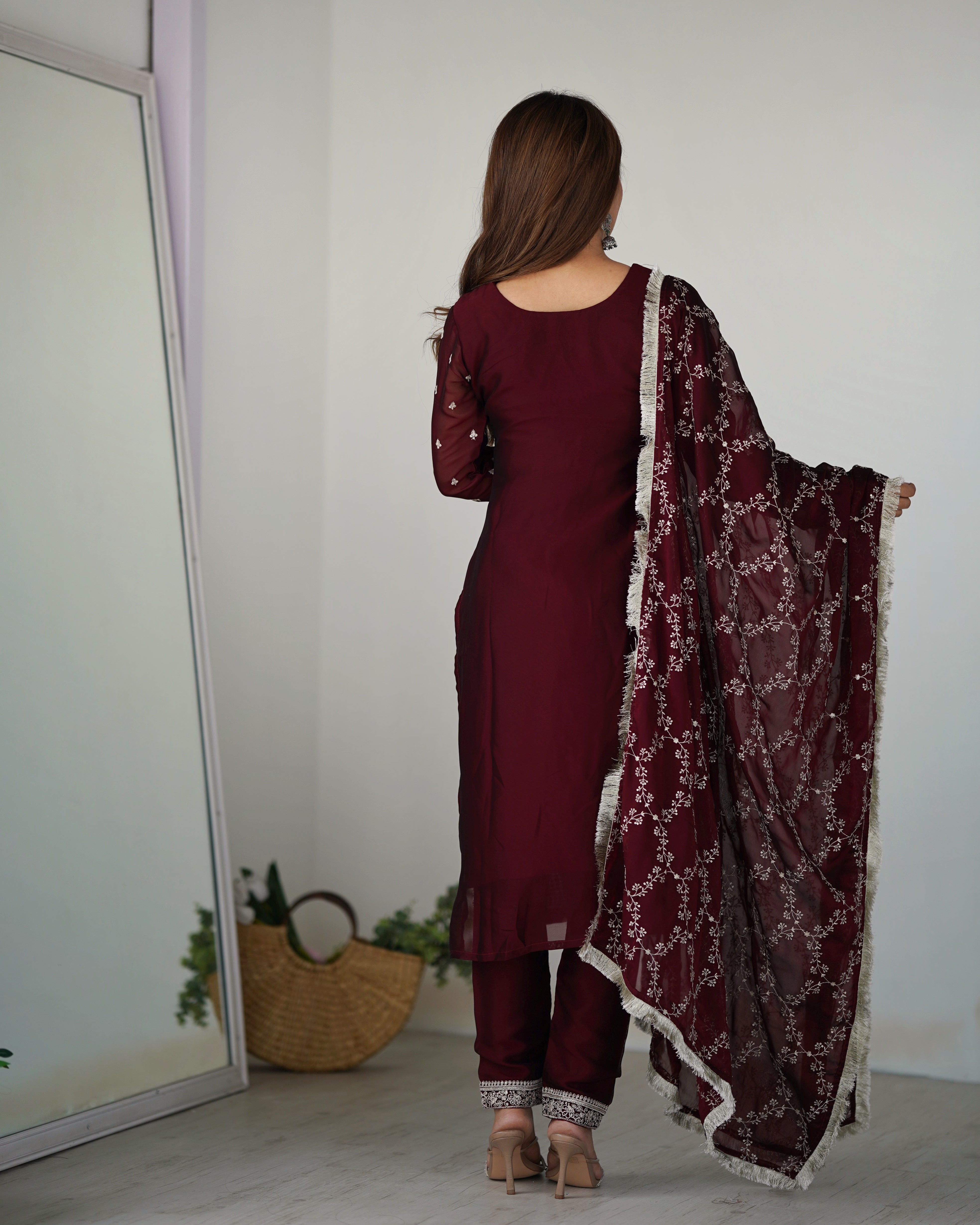 Most Attractive Maroon Color Party Wear Designer Suit