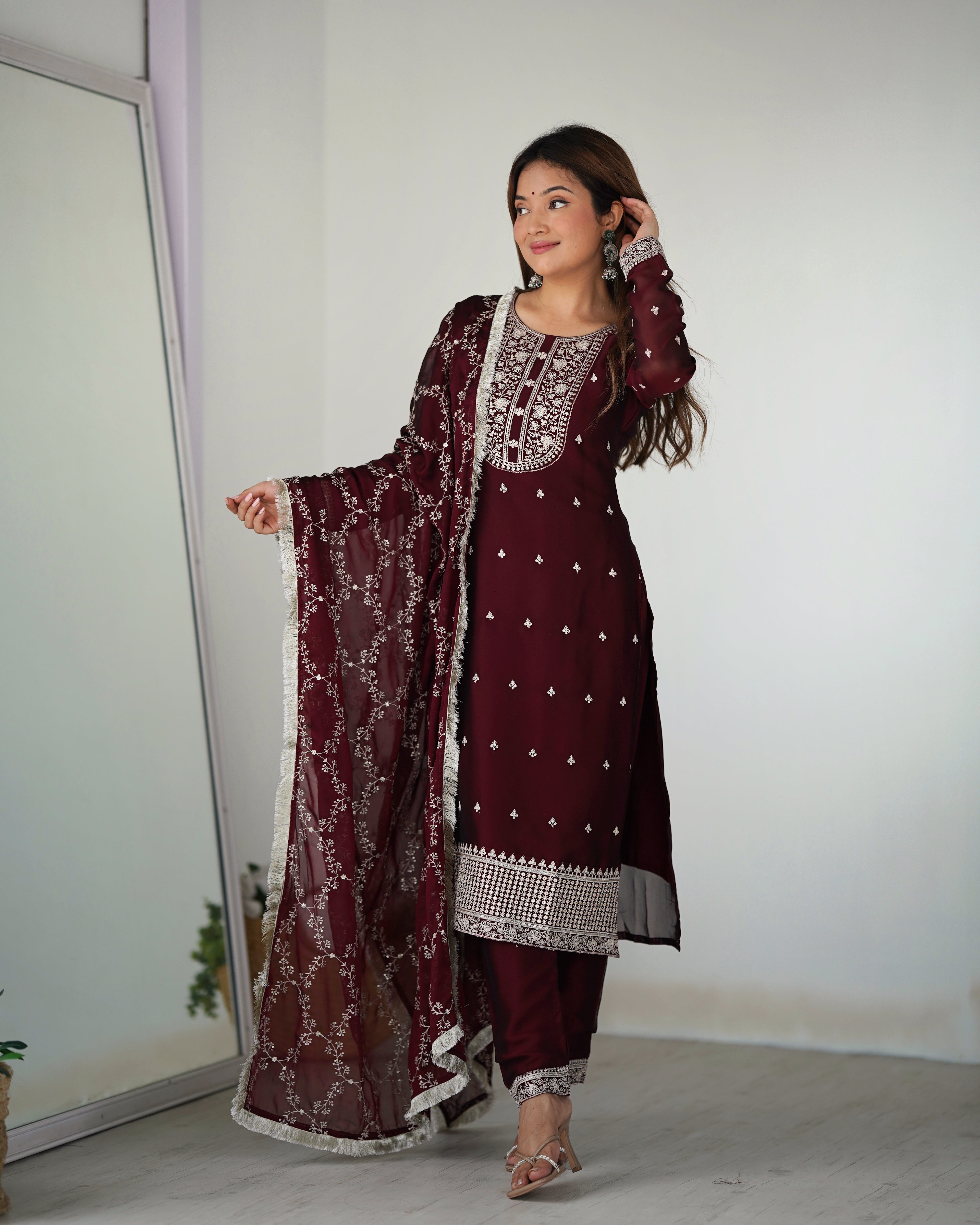 Most Attractive Maroon Color Party Wear Designer Suit