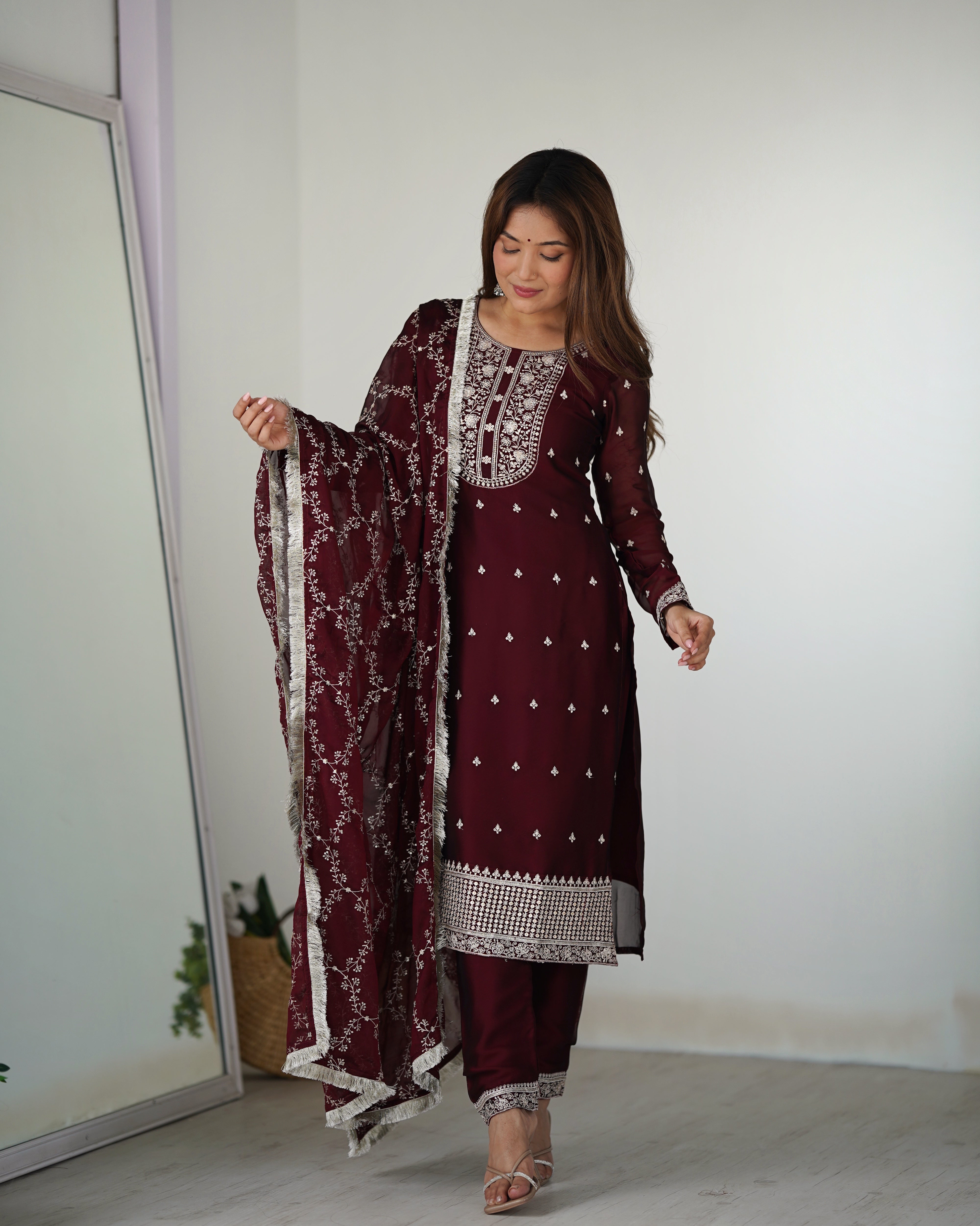 Most Attractive Maroon Color Party Wear Designer Suit