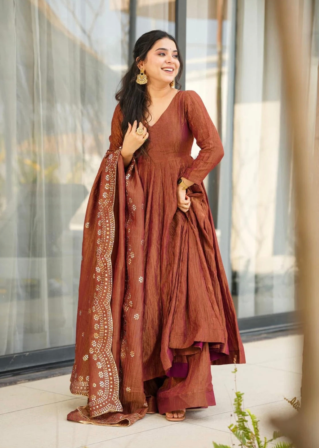 Beautiful Brown Color Embroidered Designer Gown