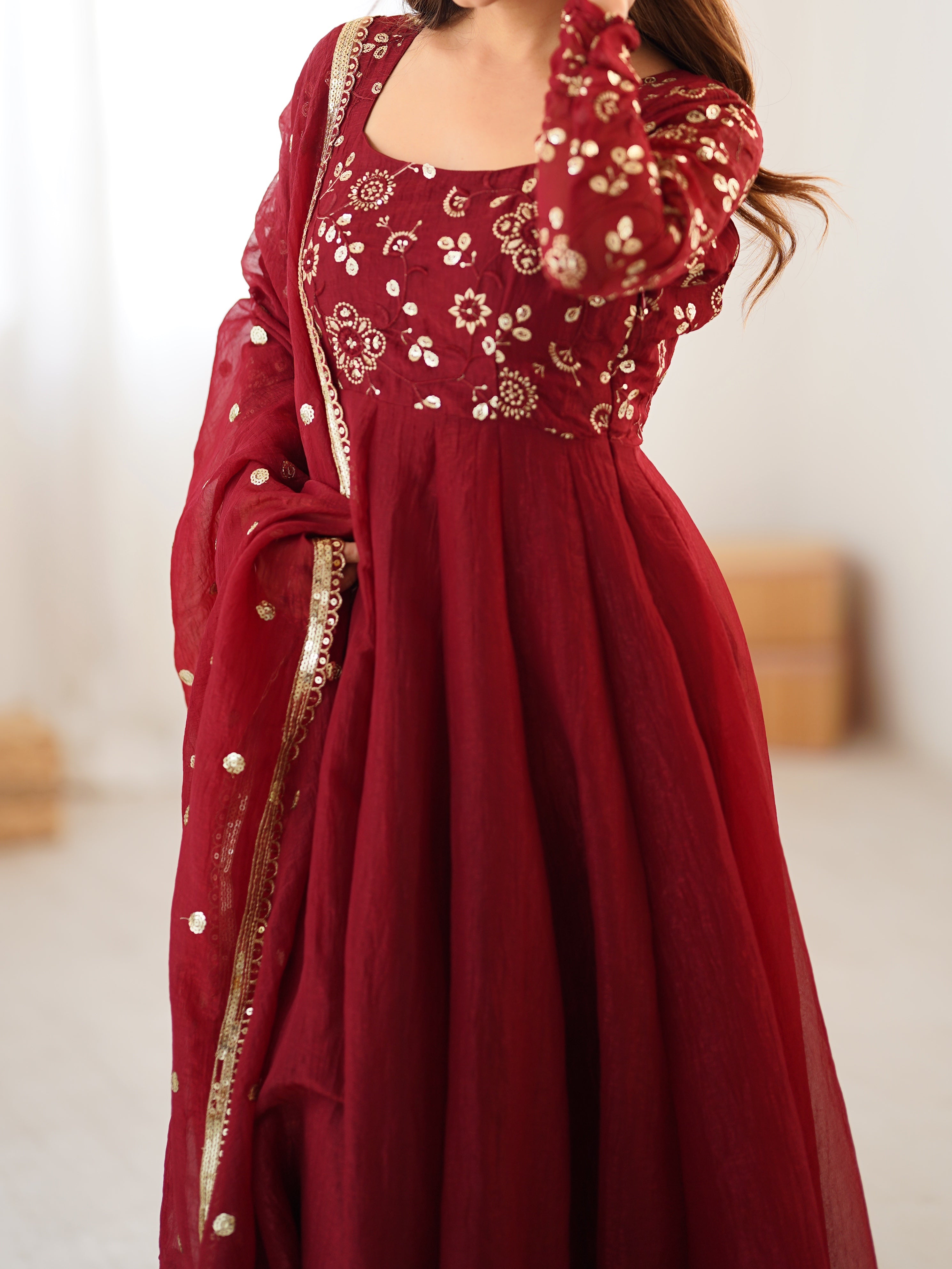 Most Trending Festive Special Fully Flair Maroon Color Anarkali Suit