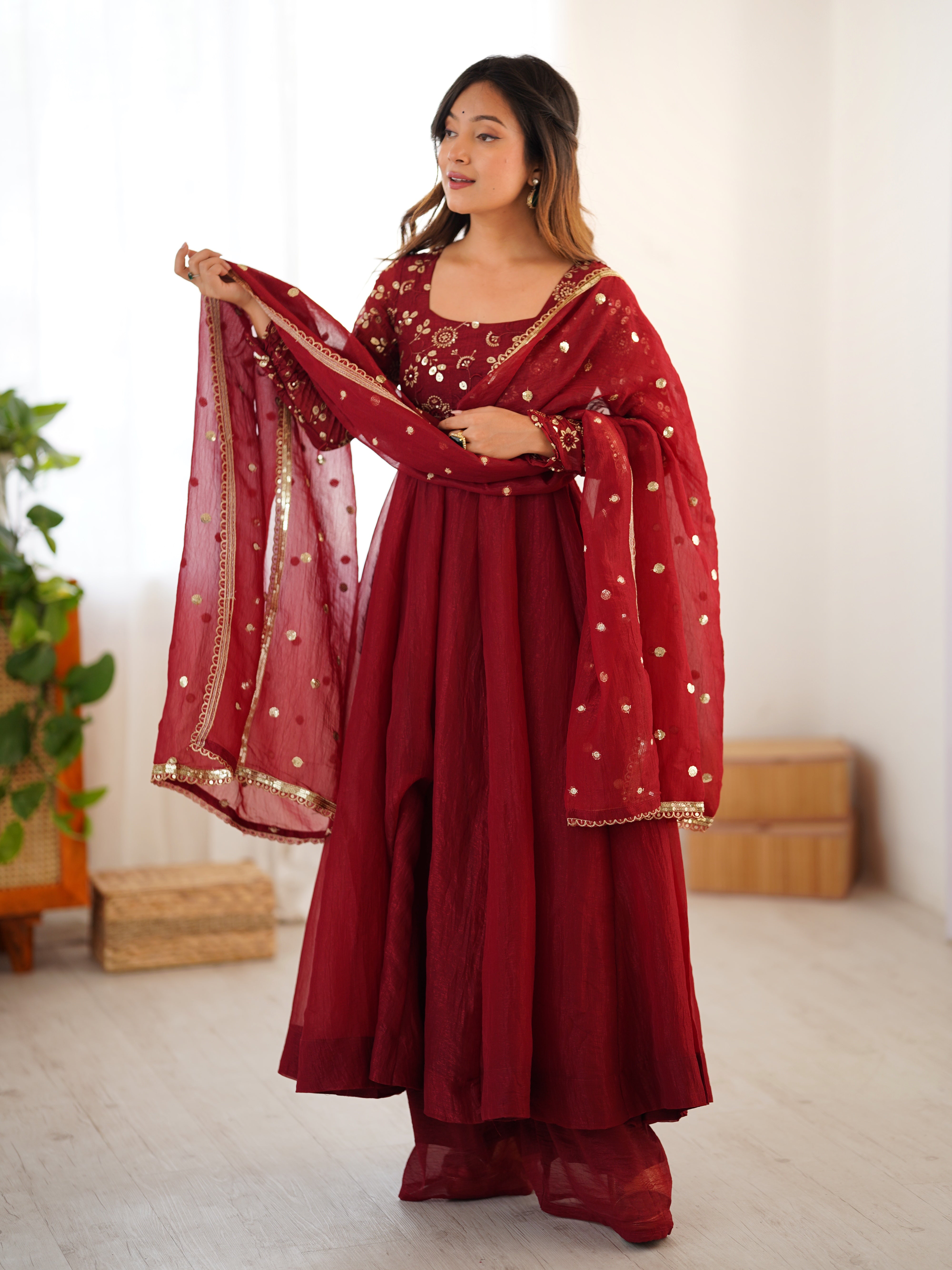 Most Trending Festive Special Fully Flair Maroon Color Anarkali Suit