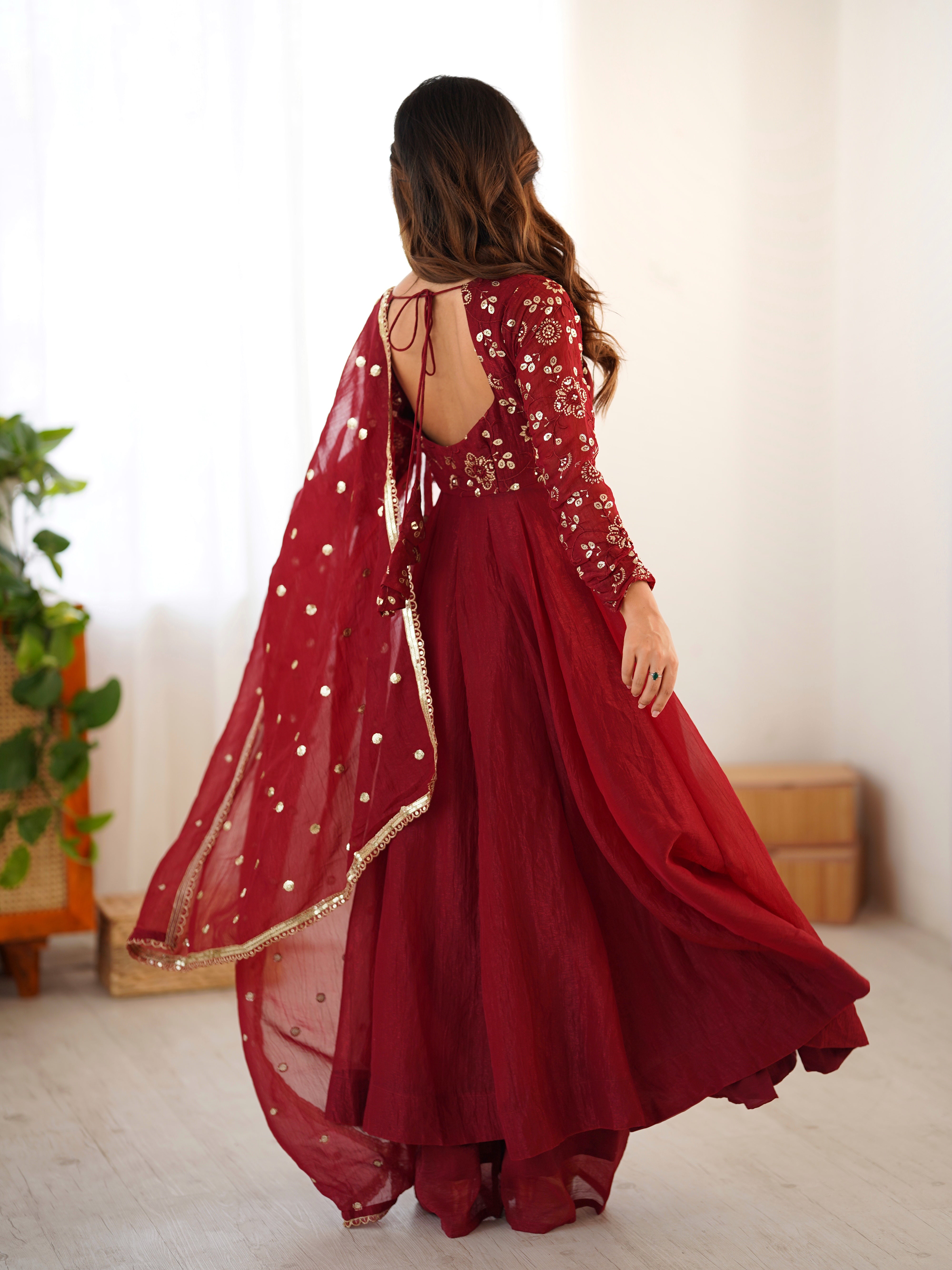 Most Trending Festive Special Fully Flair Maroon Color Anarkali Suit