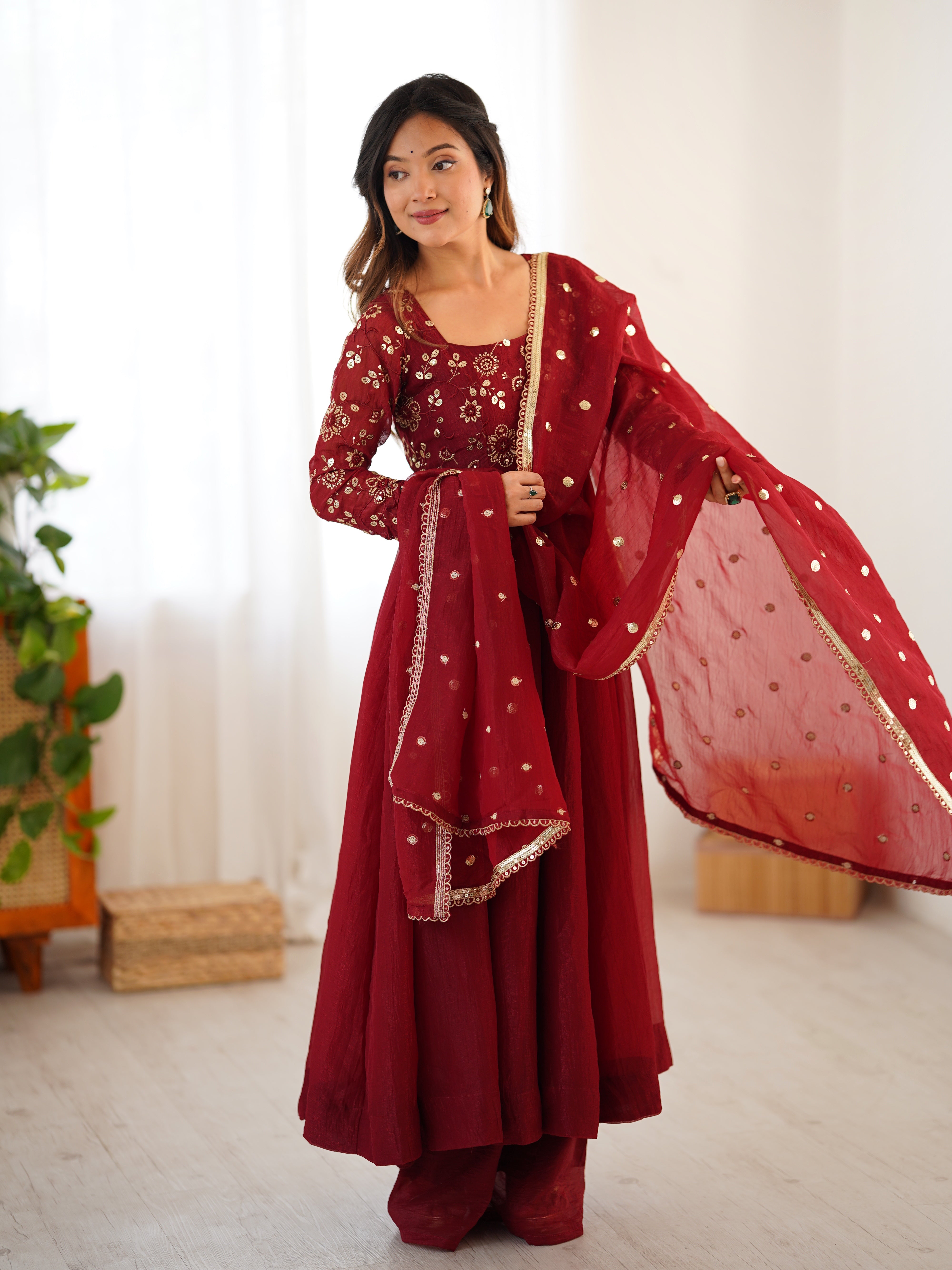 Most Trending Festive Special Fully Flair Maroon Color Anarkali Suit