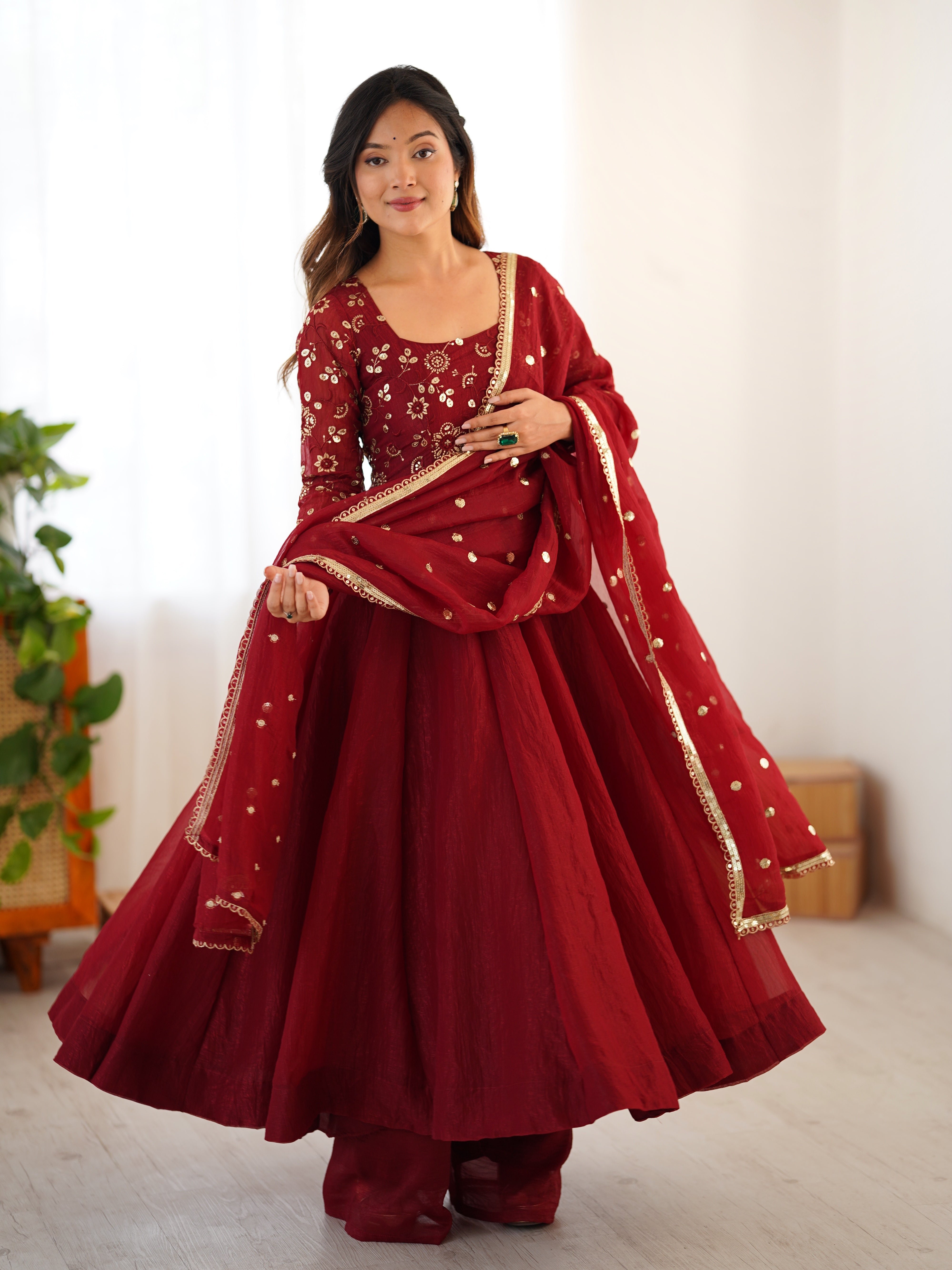 Most Trending Festive Special Fully Flair Maroon Color Anarkali Suit