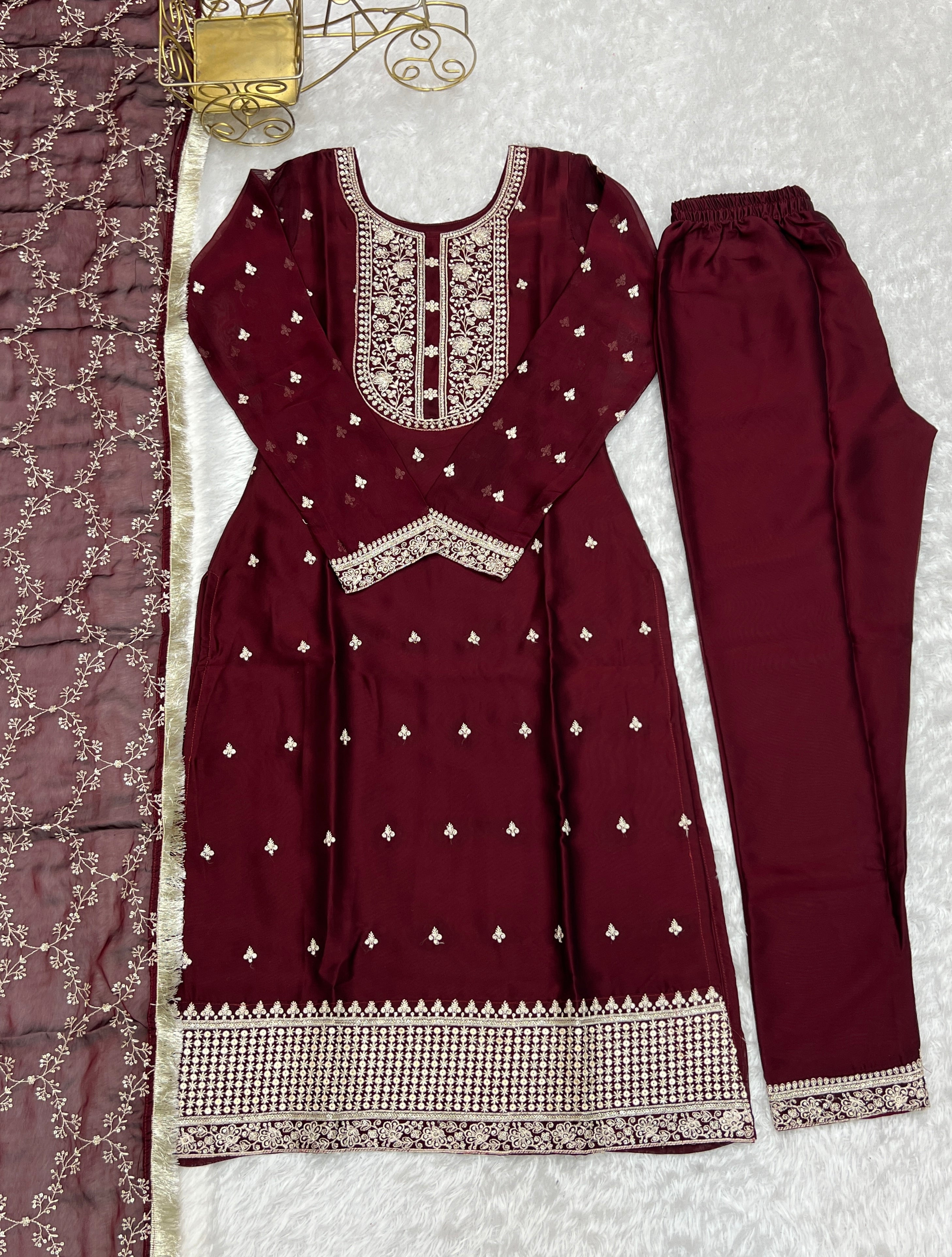 Most Attractive Maroon Color Party Wear Designer Suit