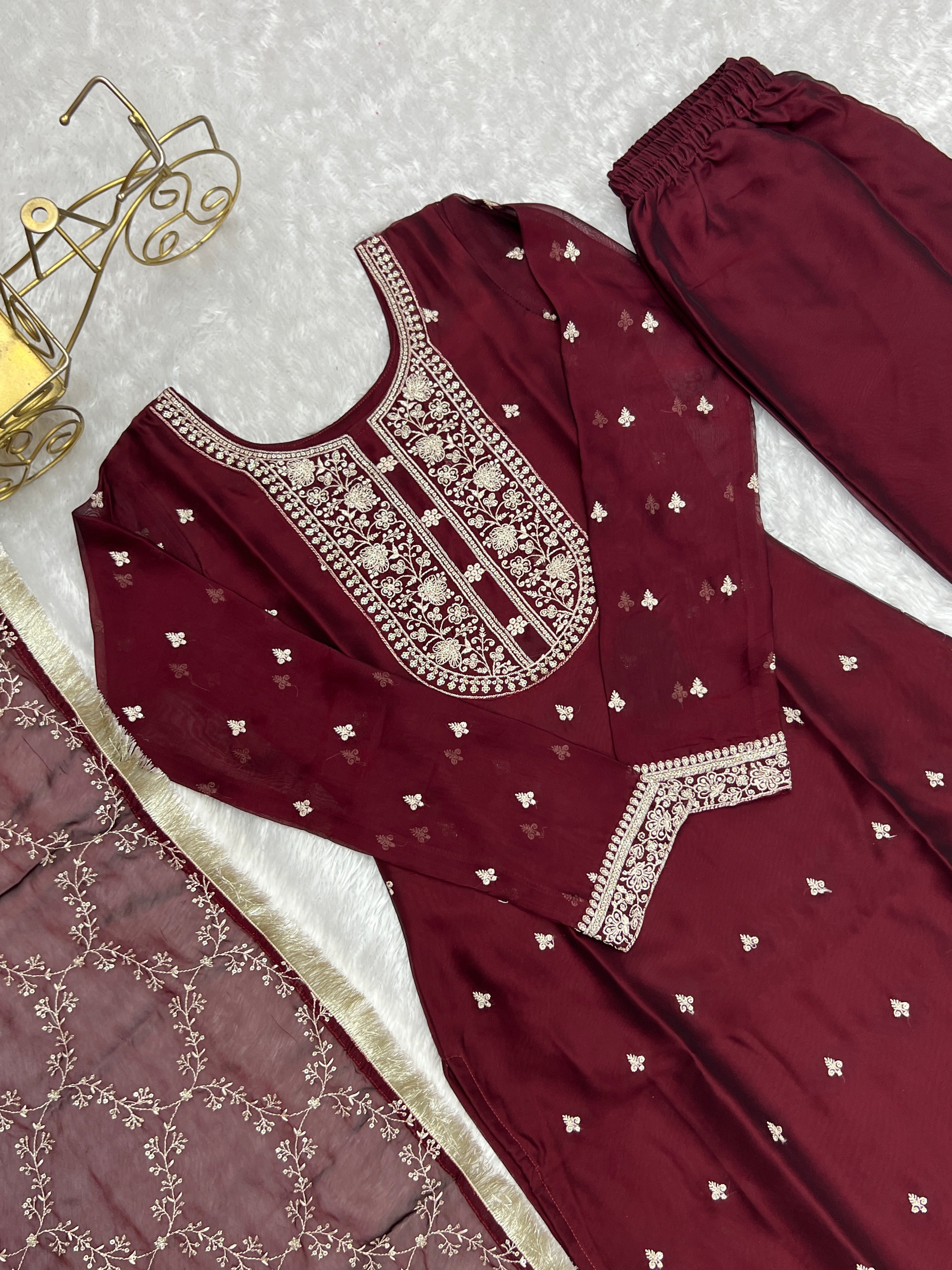 Most Attractive Maroon Color Party Wear Designer Suit