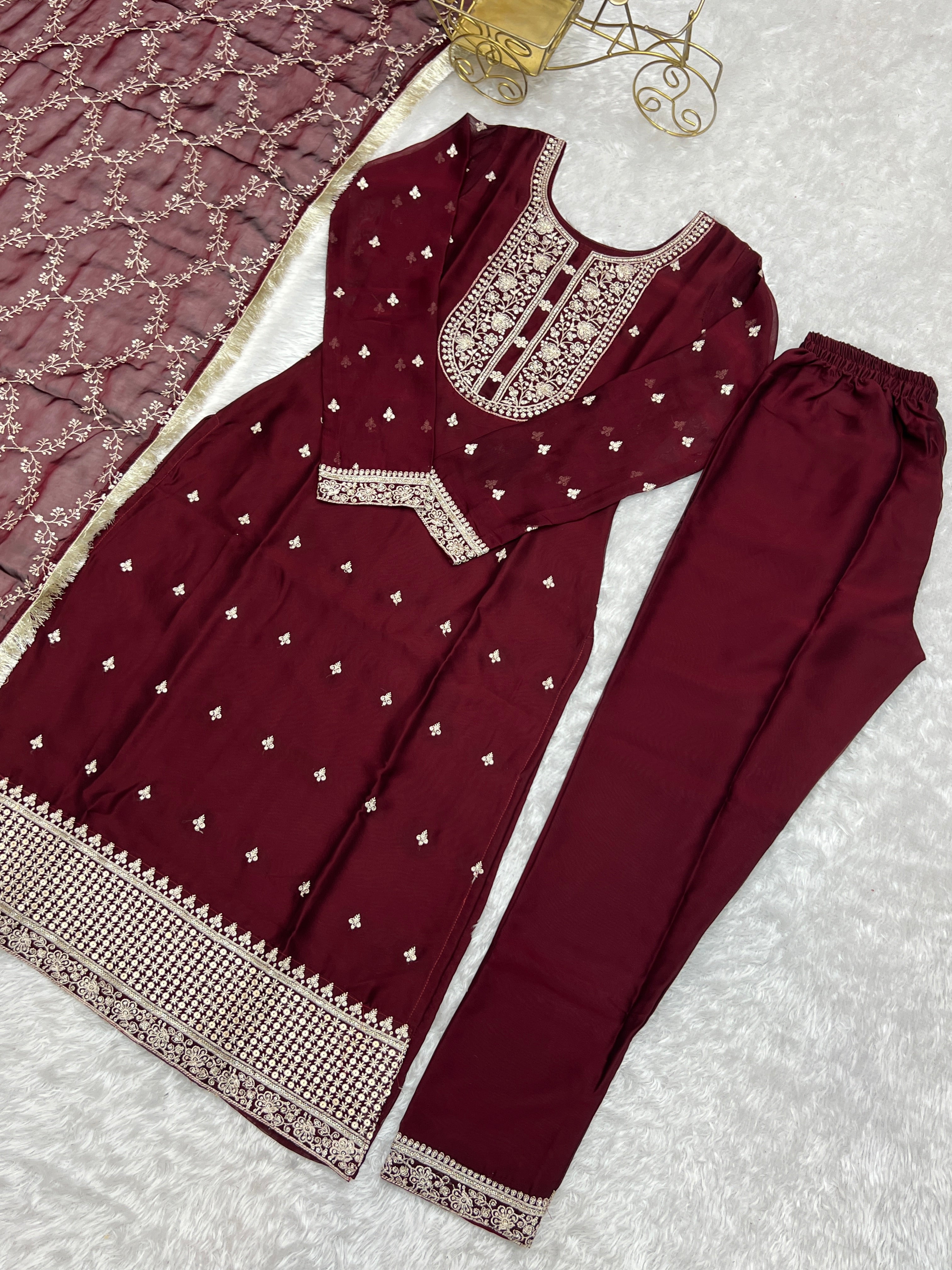 Most Attractive Maroon Color Party Wear Designer Suit