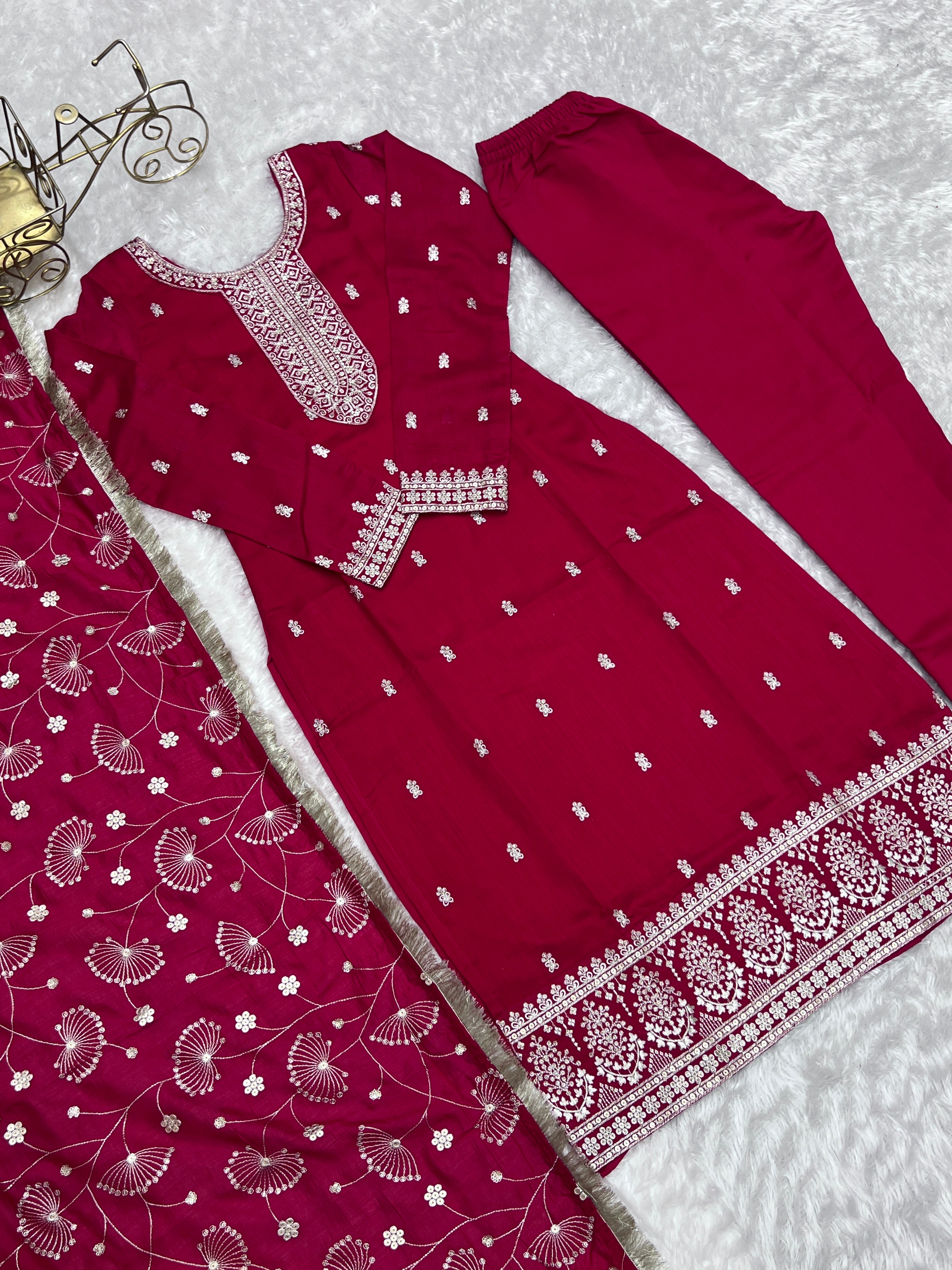 Pink Color Rangoli Silk Designer Dress For Pant & Dupatta Set