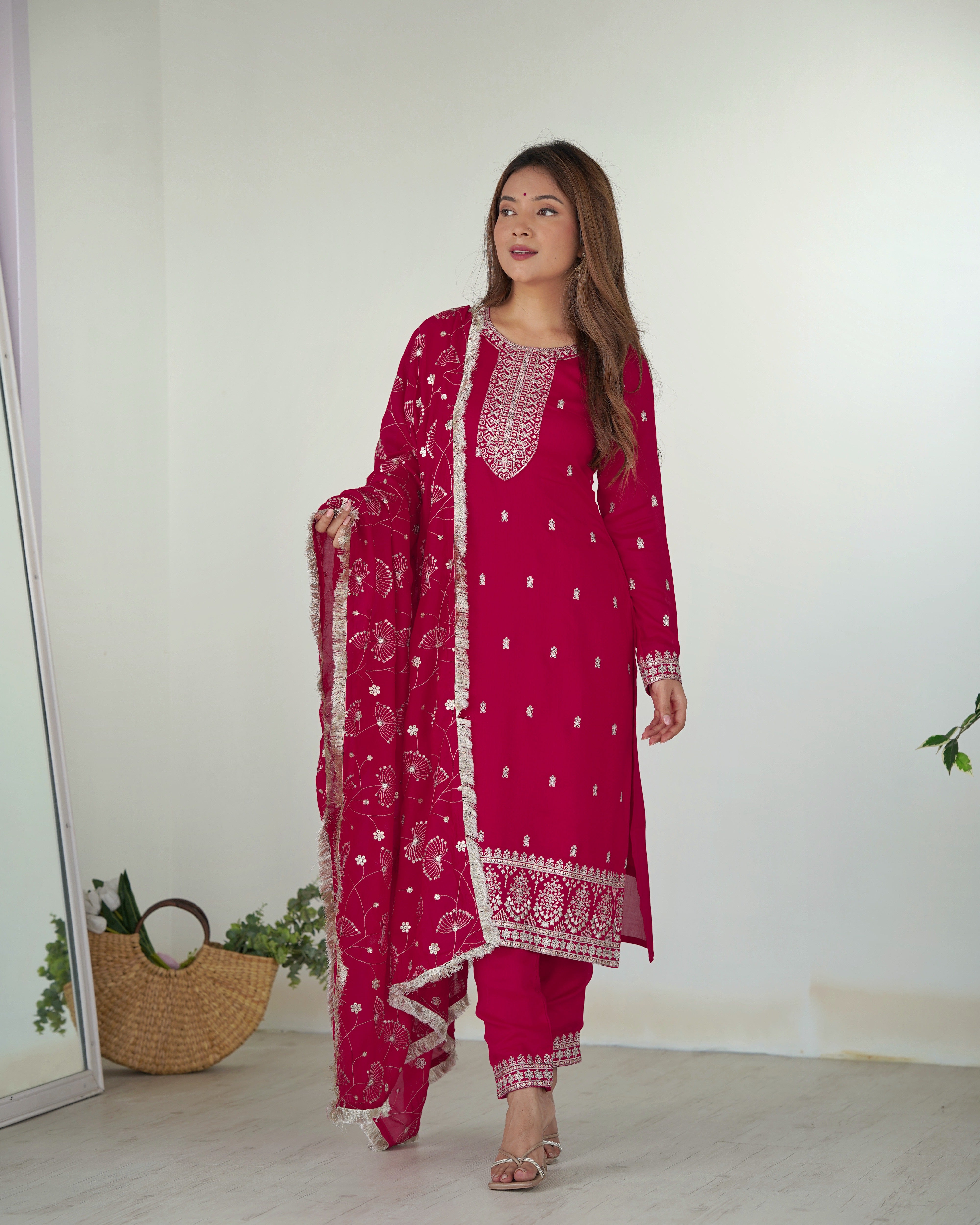 Pink Color Rangoli Silk Designer Dress For Pant & Dupatta Set