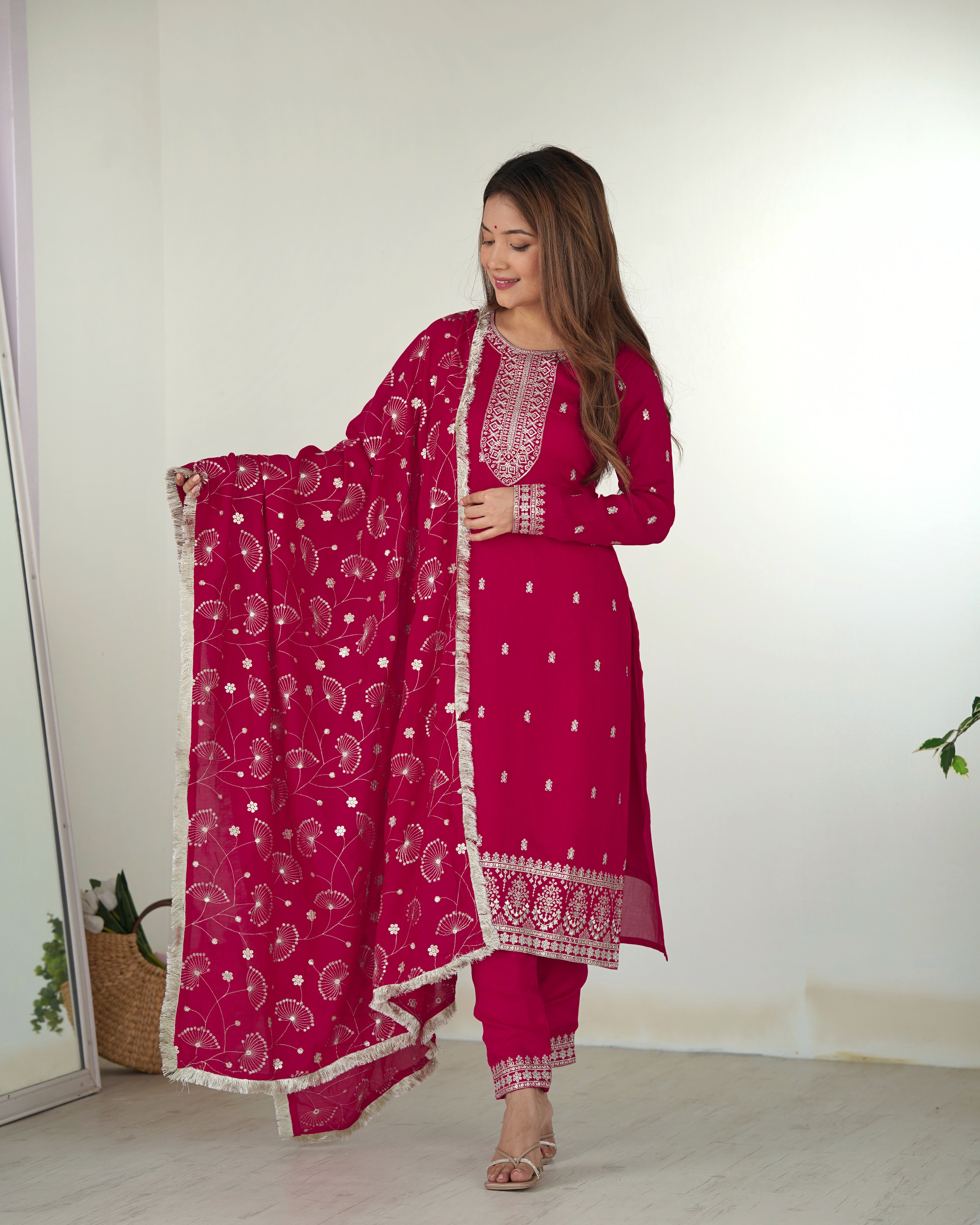 Pink Color Rangoli Silk Designer Dress For Pant & Dupatta Set