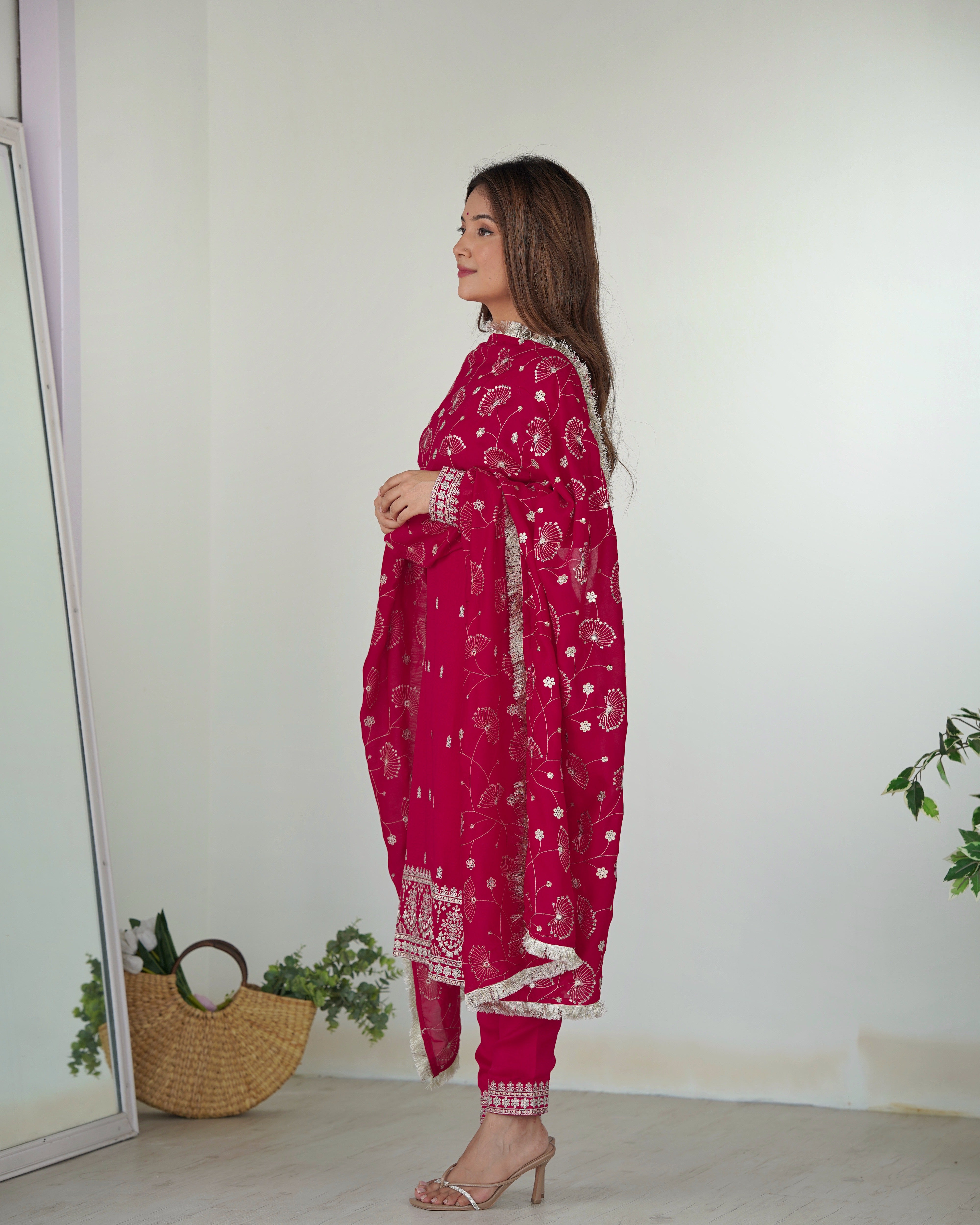 Pink Color Rangoli Silk Designer Dress For Pant & Dupatta Set