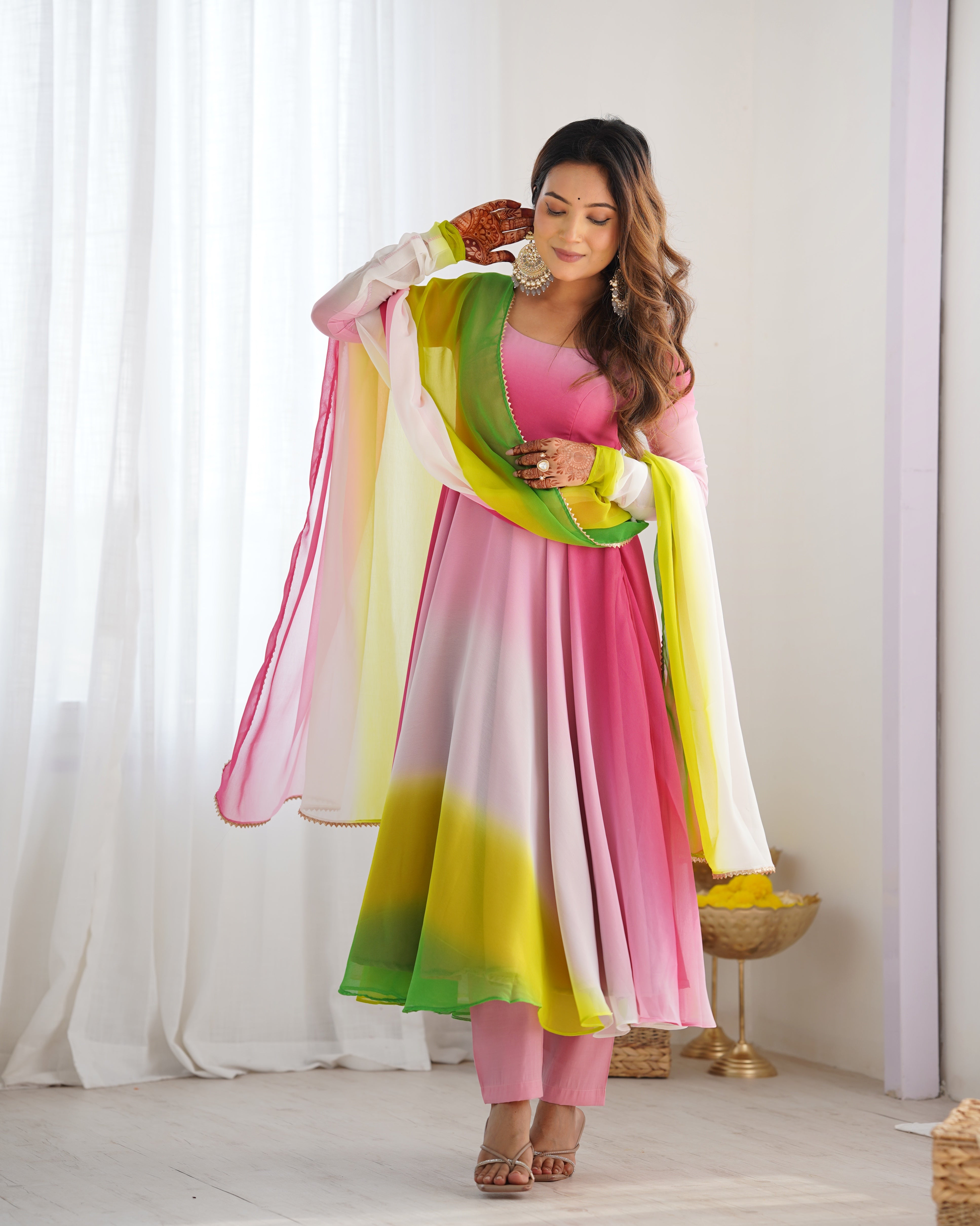 Multi Color Three Pic Fully Flair Designer Anarkali Gown