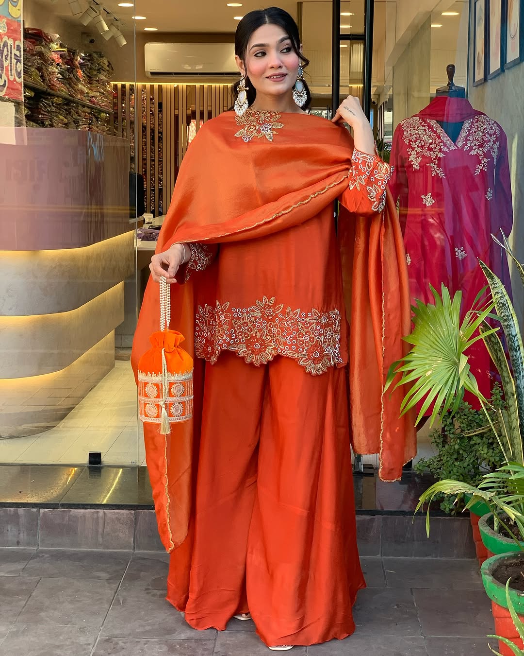 orange designer dress Trending Orange Color Georgette Designer Palazzo Dress