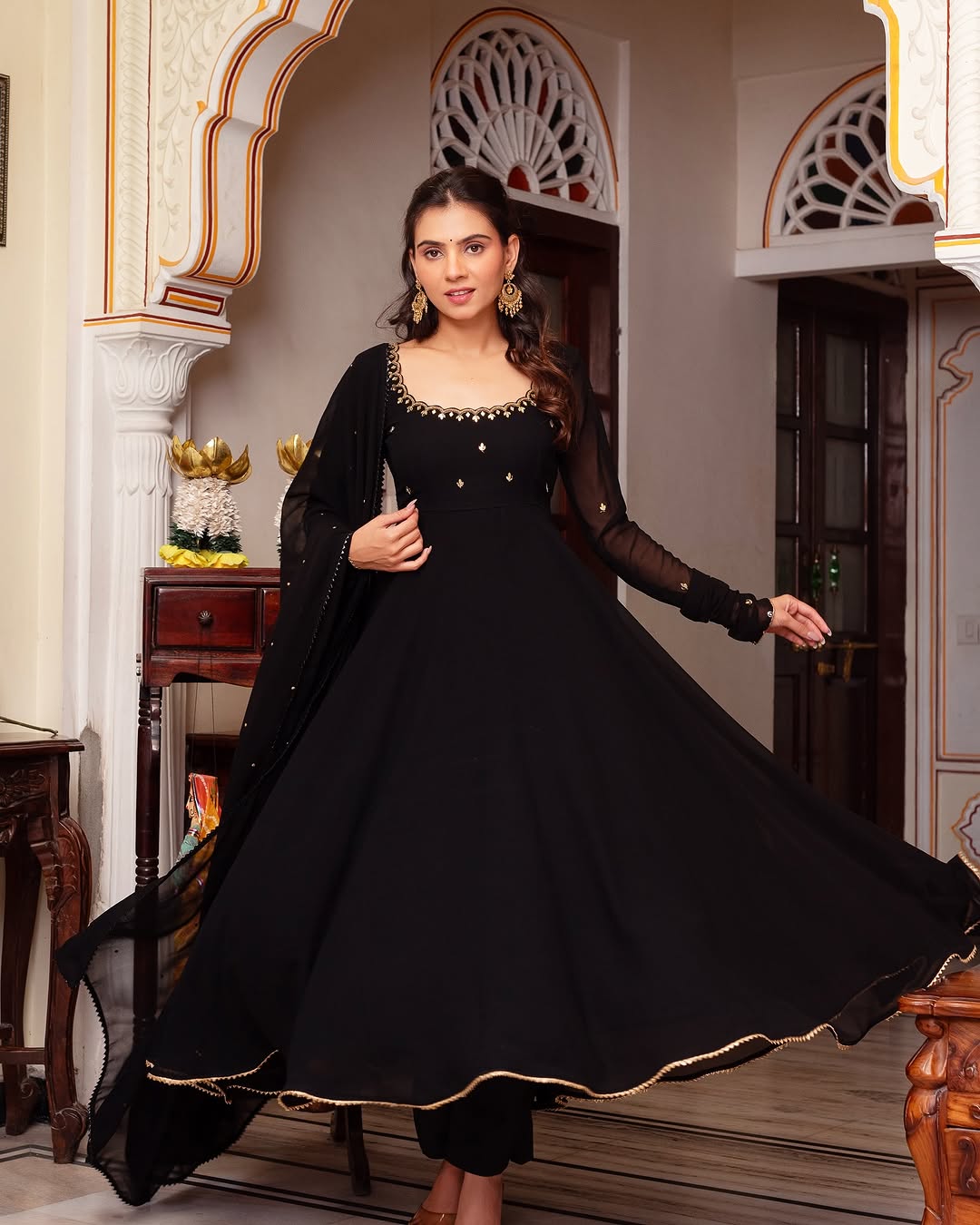 anarkali dress black colour Black Silk Anarkali Gown: Zardozi Embroidered Evening Dress