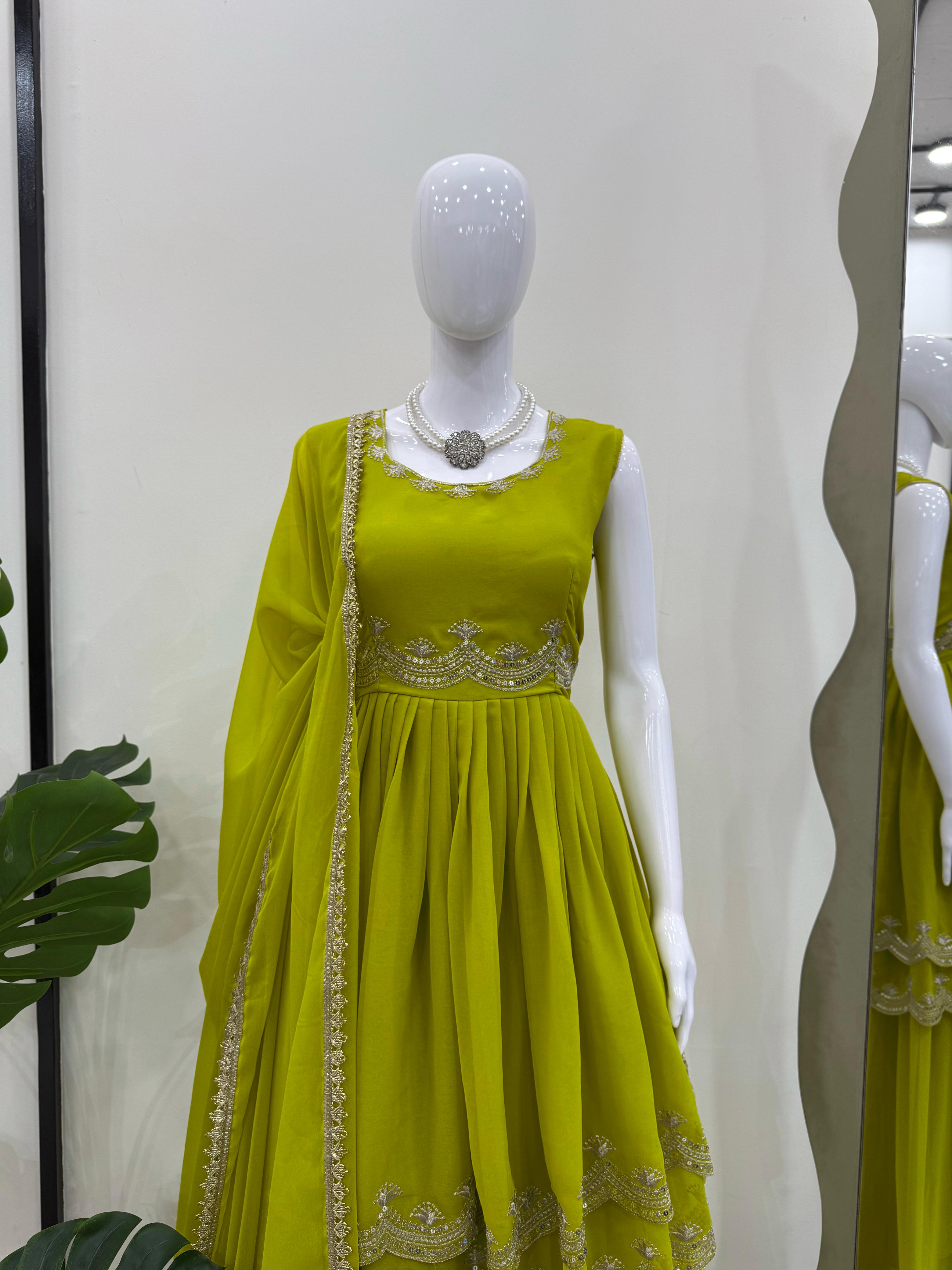 Parrot Green Color Ready To Wear Designer Palazzo Suits
