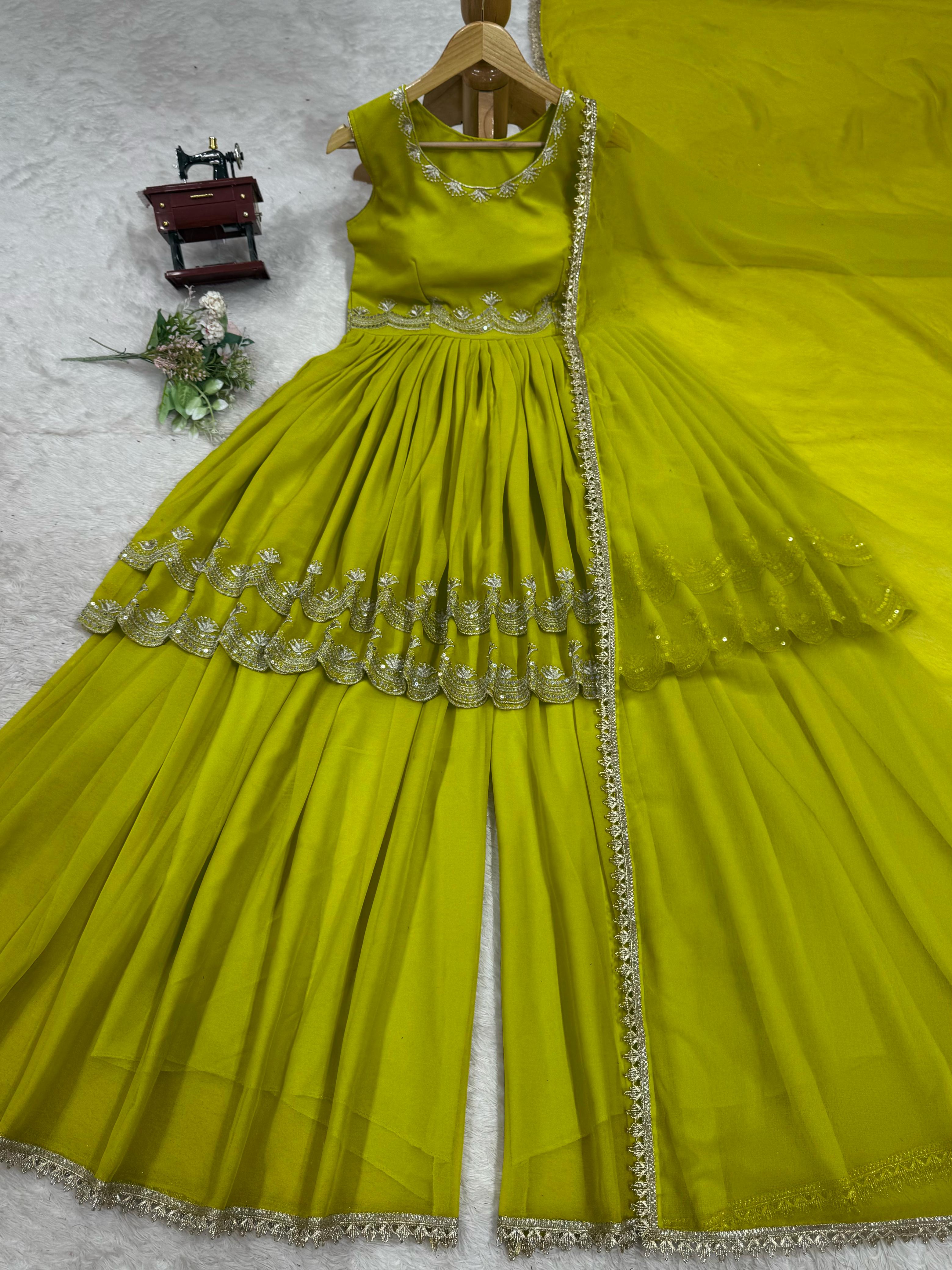 Parrot Green Color Ready To Wear Designer Palazzo Suits