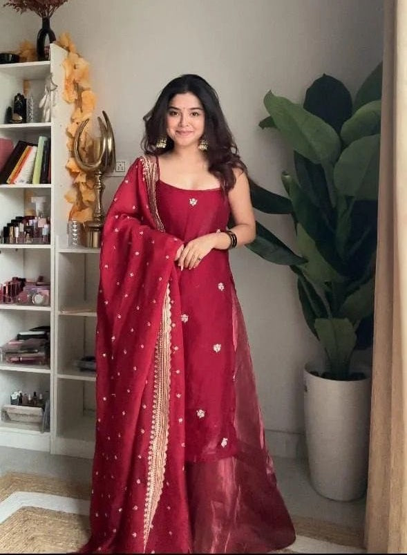 Maroon Color Jimi Choo Silk Designer Palazzo Dress