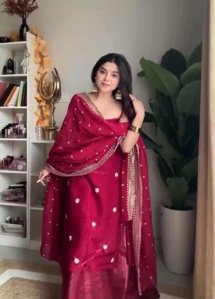 Maroon Color Jimi Choo Silk Designer Palazzo Dress
