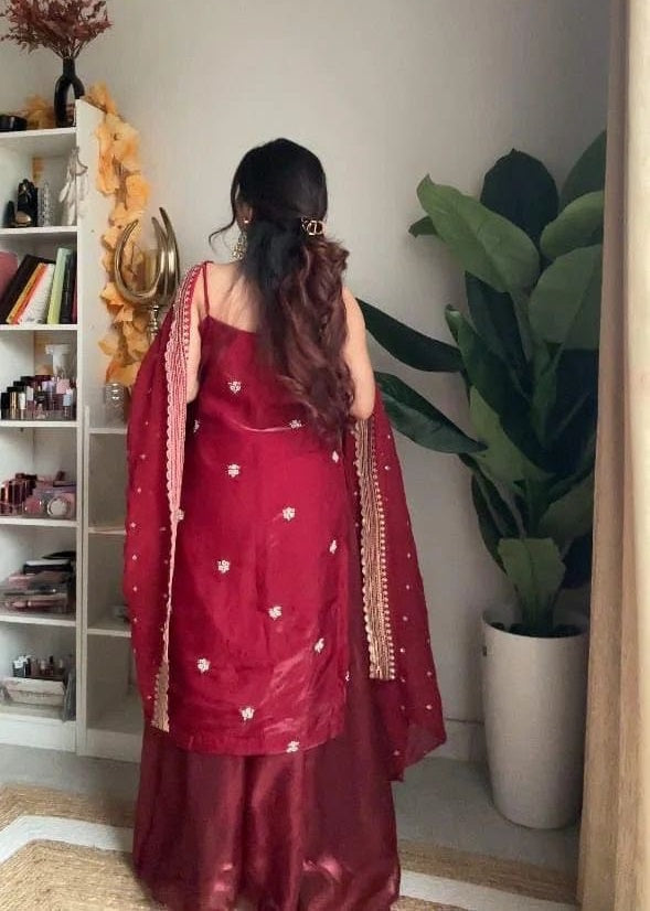 Maroon Color Jimi Choo Silk Designer Palazzo Dress