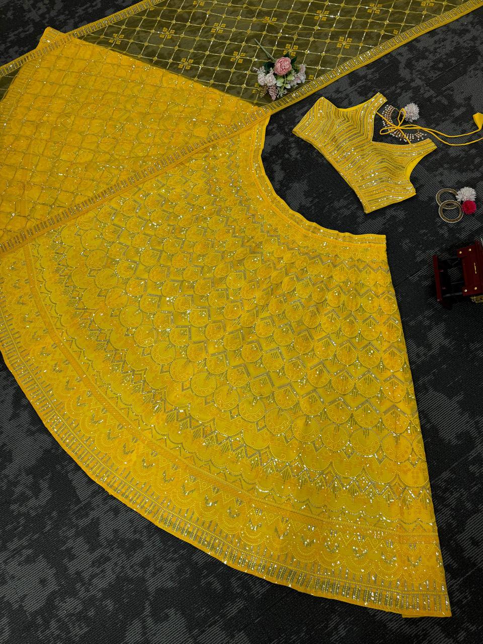 Yellow color Georgette Fabric Designer Lehenga Choli