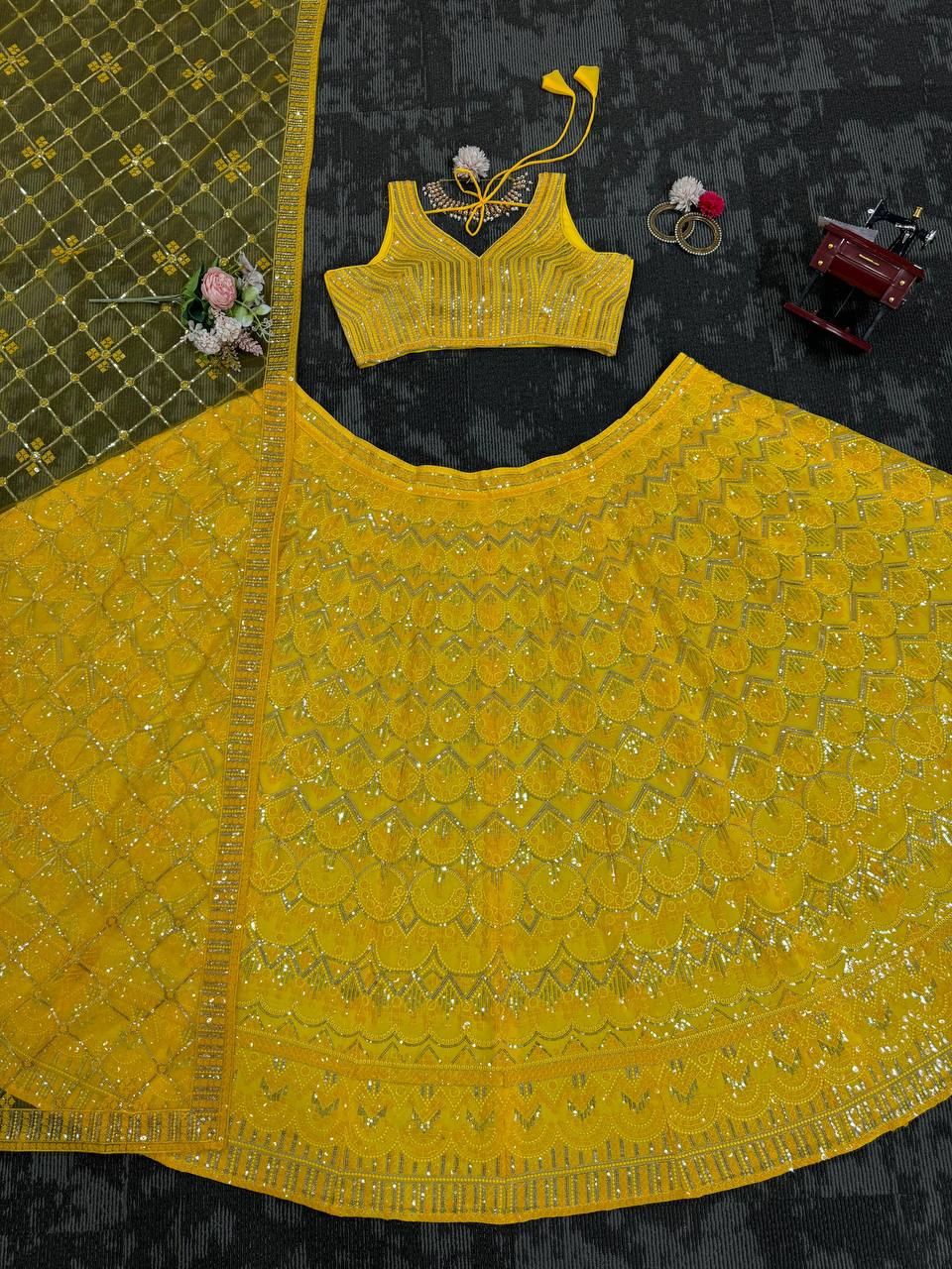 Yellow color Georgette Fabric Designer Lehenga Choli