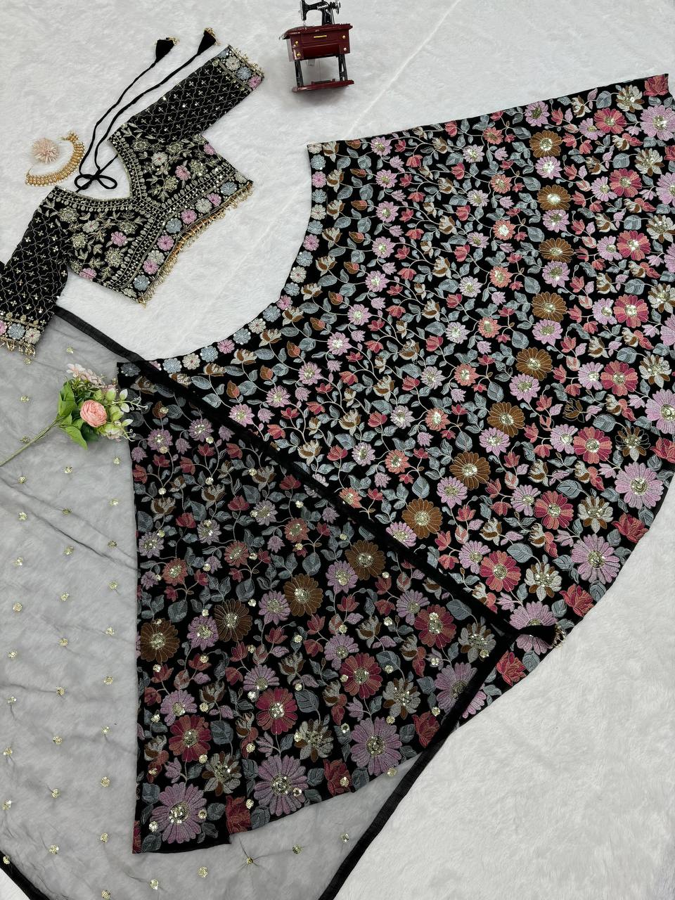 Black color Georgette Fabric Designer Lehenga Choli