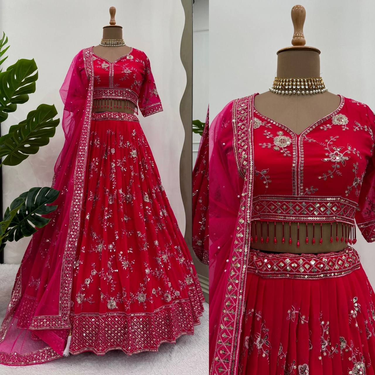 Rani Pink Color Sequence Embroidery work Designer Lehenga Choli for Wedding Function