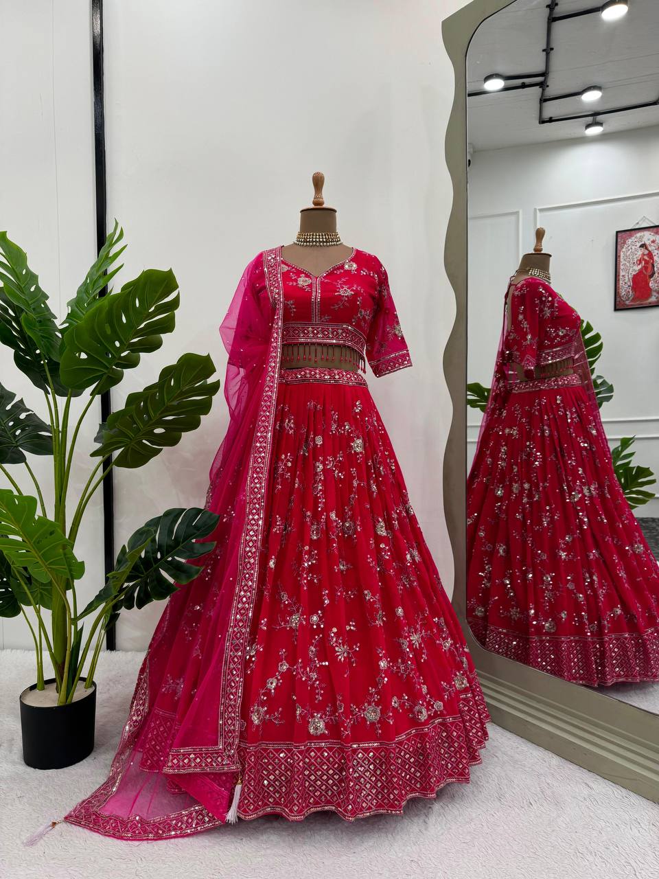 Rani Pink Color Sequence Embroidery work Designer Lehenga Choli for Wedding Function