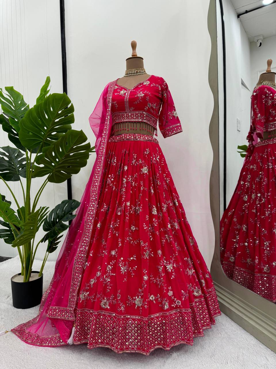 Rani Pink Color Sequence Embroidery work Designer Lehenga Choli for Wedding Function