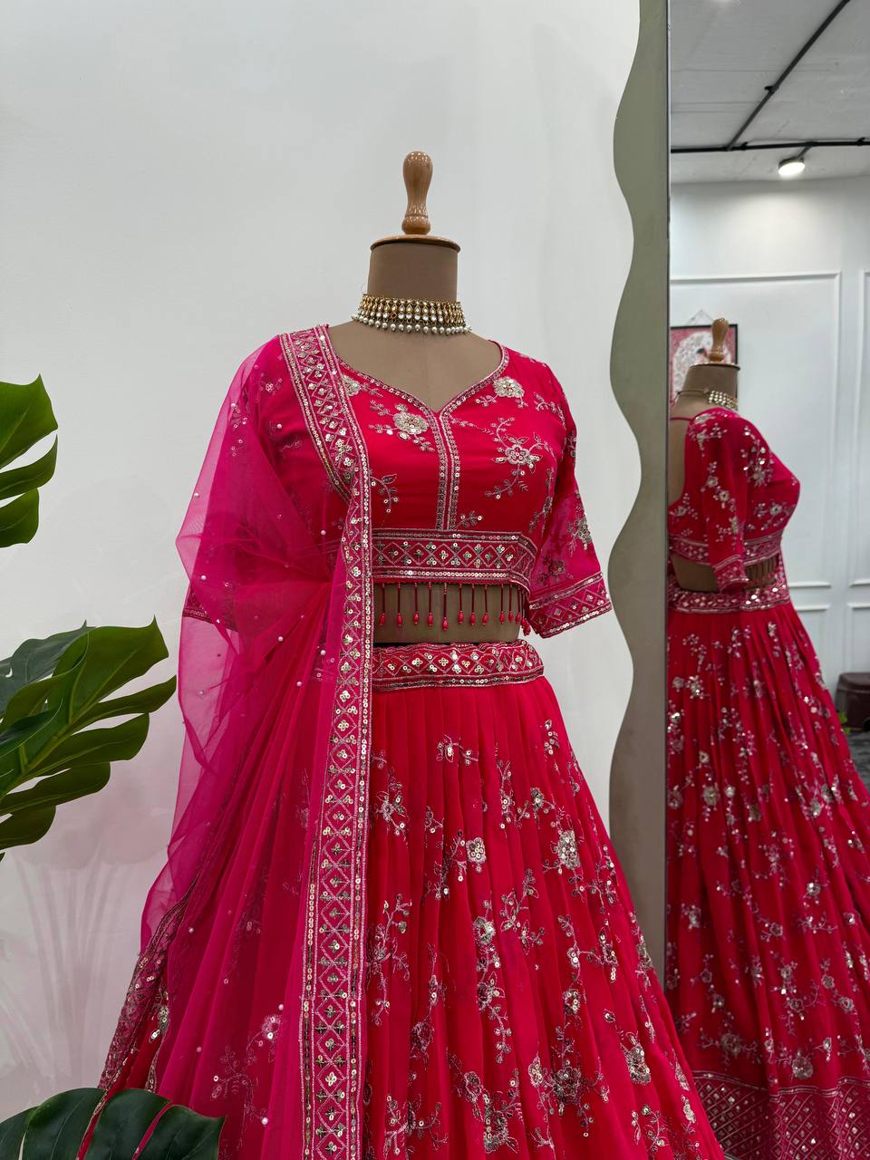 Rani Pink Color Sequence Embroidery work Designer Lehenga Choli for Wedding Function