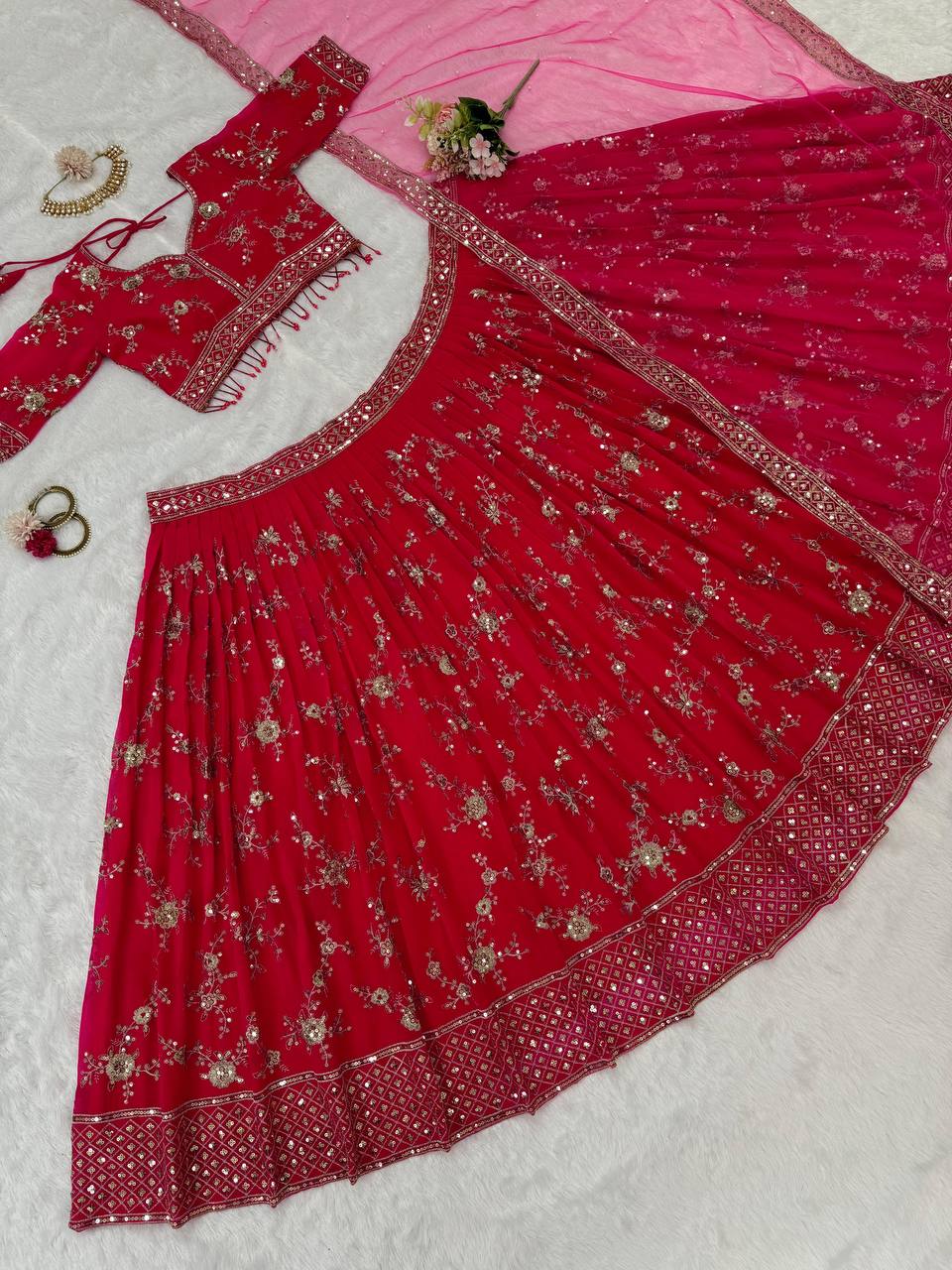 Rani Pink Color Sequence Embroidery work Designer Lehenga Choli for Wedding Function