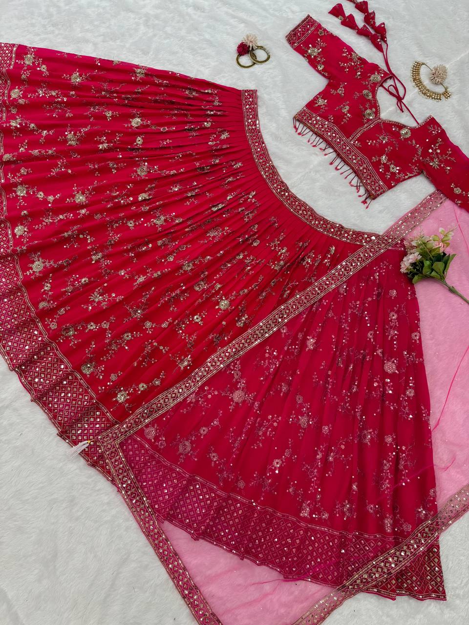 Rani Pink Color Sequence Embroidery work Designer Lehenga Choli for Wedding Function